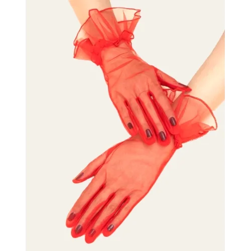 Kısa Boy Likralı Güpürlü Yetişkin Tül Eldiven Kırmızı Renk Kısa Boy Likralı Güpürlü Yetişkin Tül Eldiven Kırmızı Renk