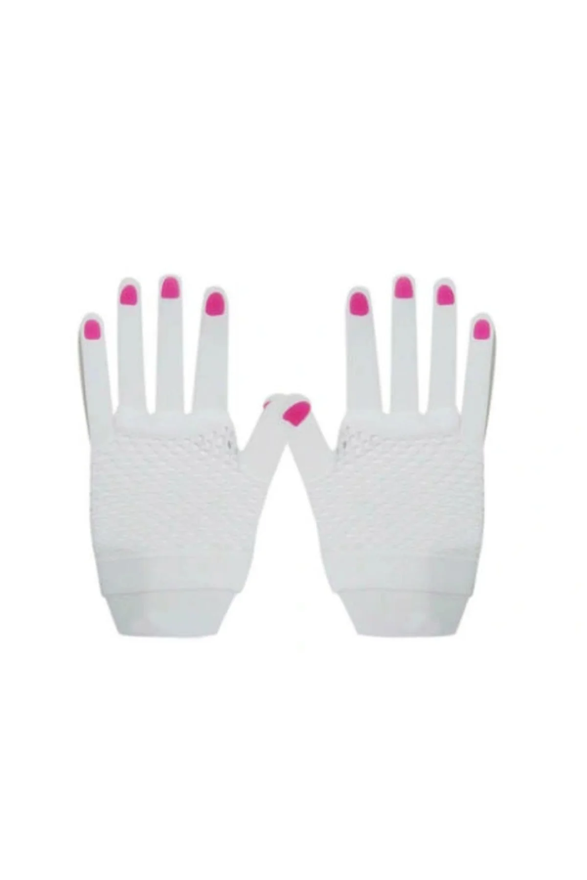 Kısa Fosforlu File Eldiven - Beyaz