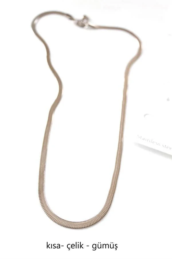 Kısa İtalyan Çelik Kolye 45 CM - Gümüş Renk, Paslanmaz Çelik