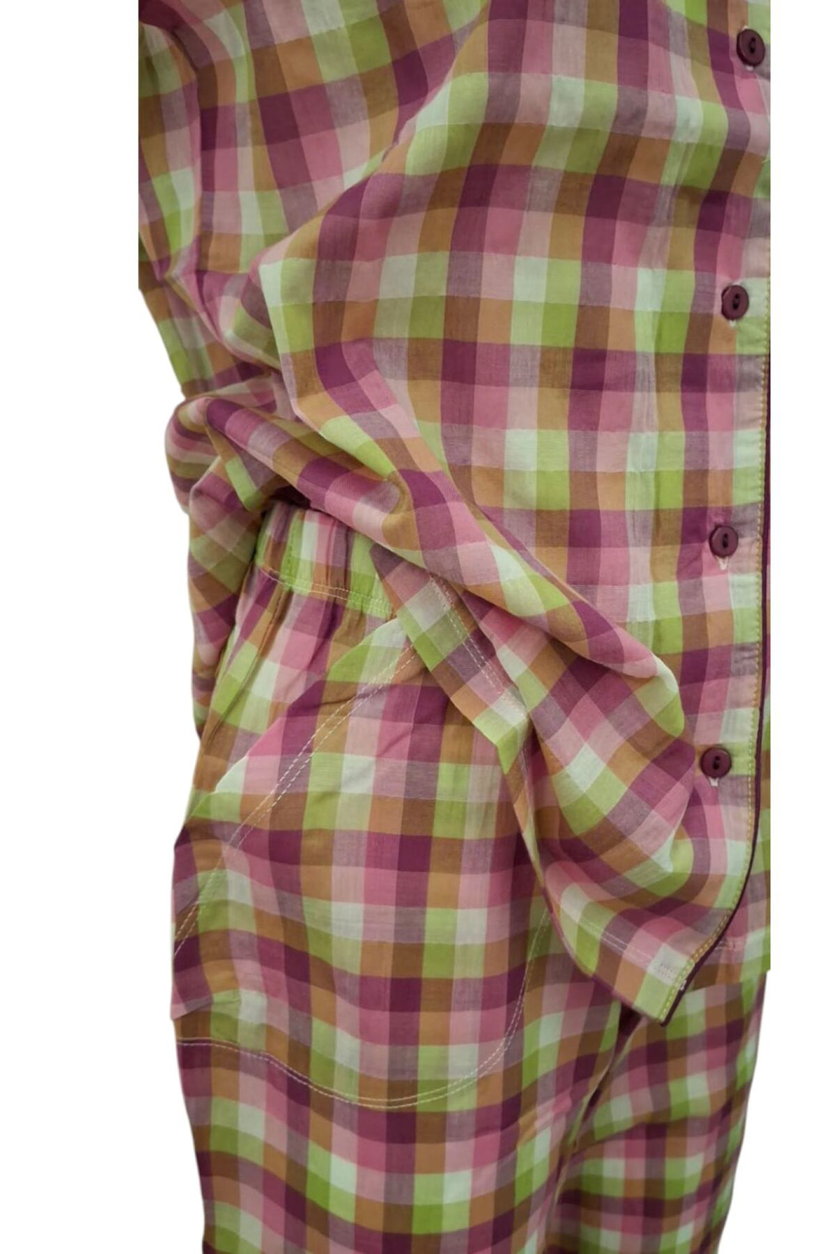 Kısa Kol Boy Düğmeli Poplin Kadın Pijama Takımı