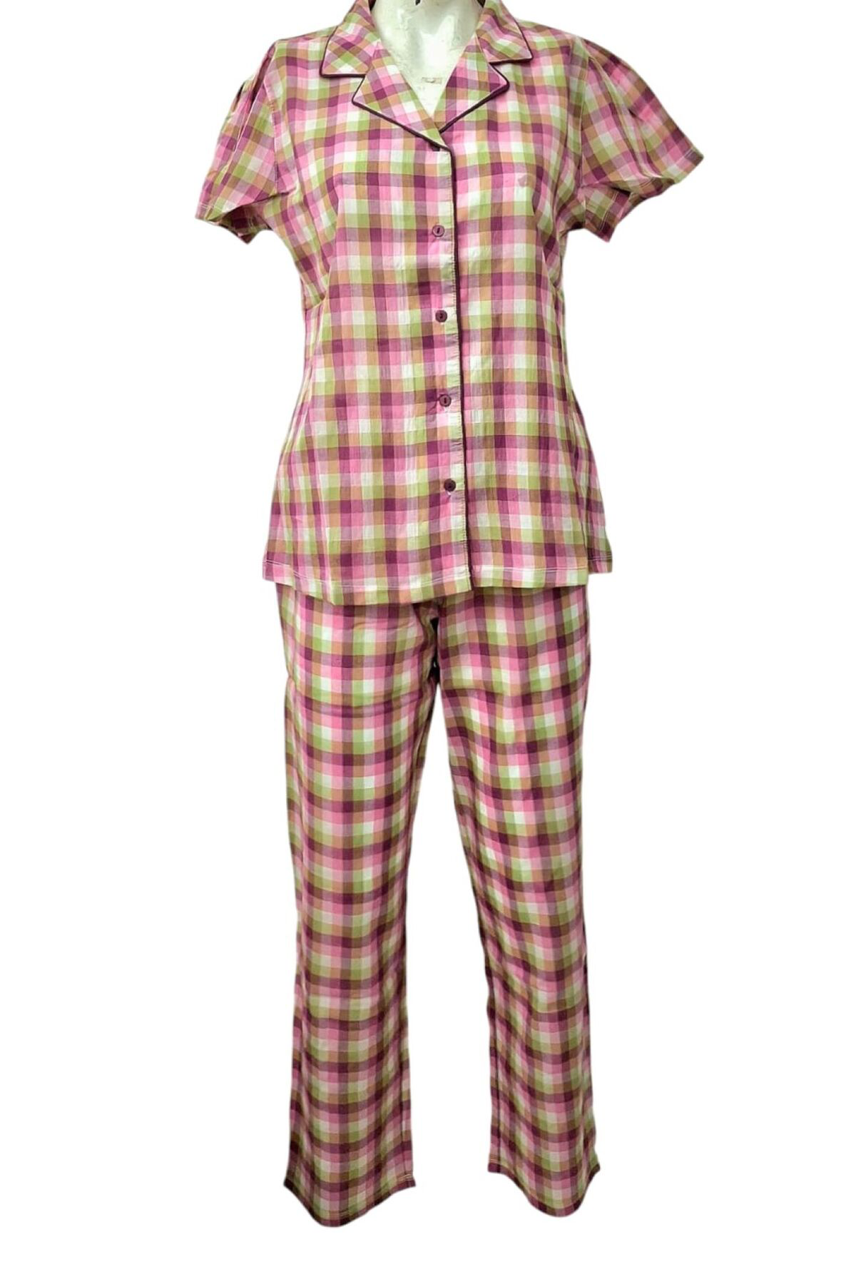 Kısa Kol Boy Düğmeli Poplin Kadın Pijama Takımı