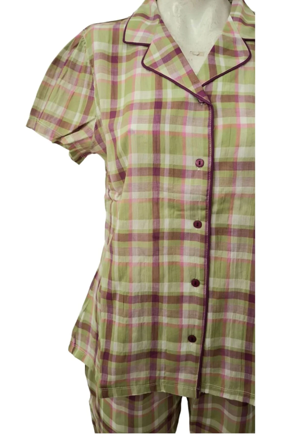 Kısa Kol Boy Düğmeli Poplin Kadın Pijama Takımı