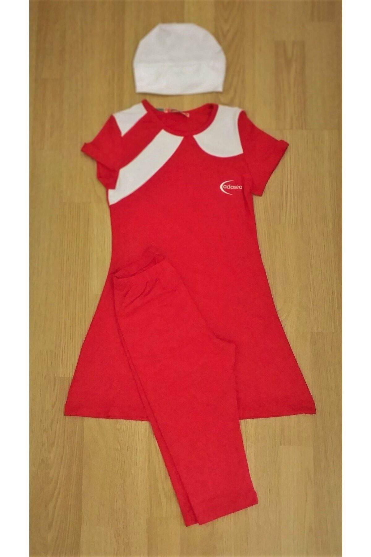 Adasea Kisa Kol Diz Alti Taytli Çocuk Havuz Mayo Kirmizi