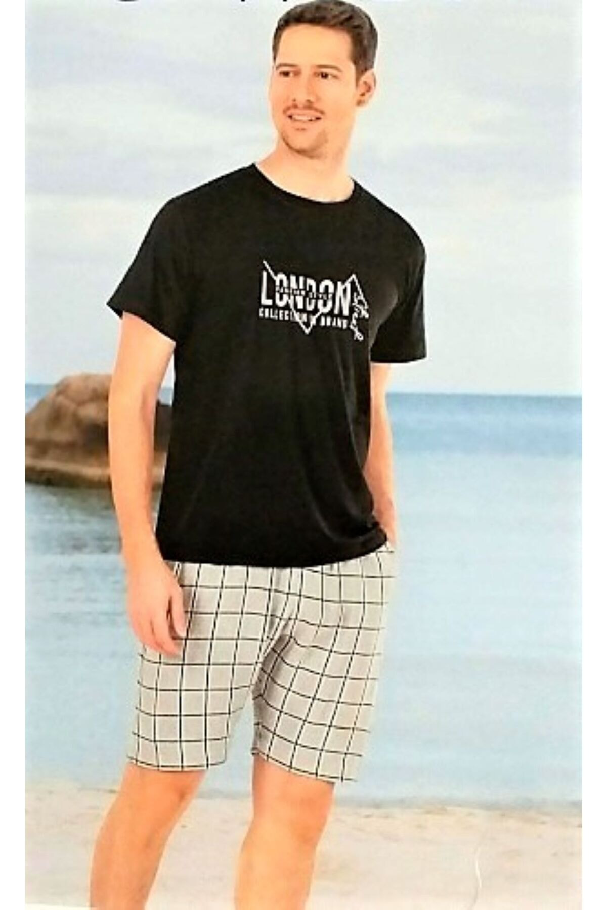 Kısa Kol Ekose Erkek Şort Takım