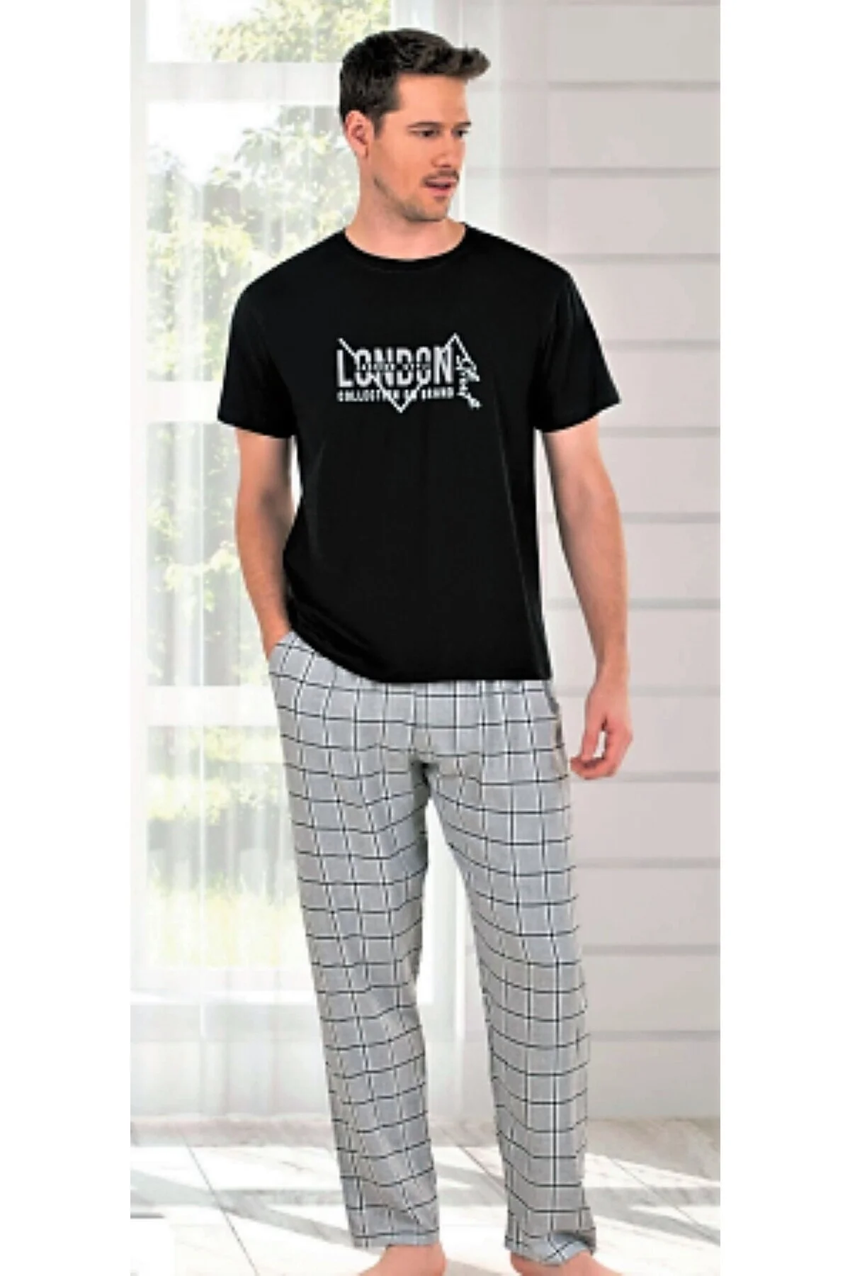 Kısa Kol Ekose Erkek Pijama Takımı Kısa Kol Ekose Erkek Pijama Takımı
