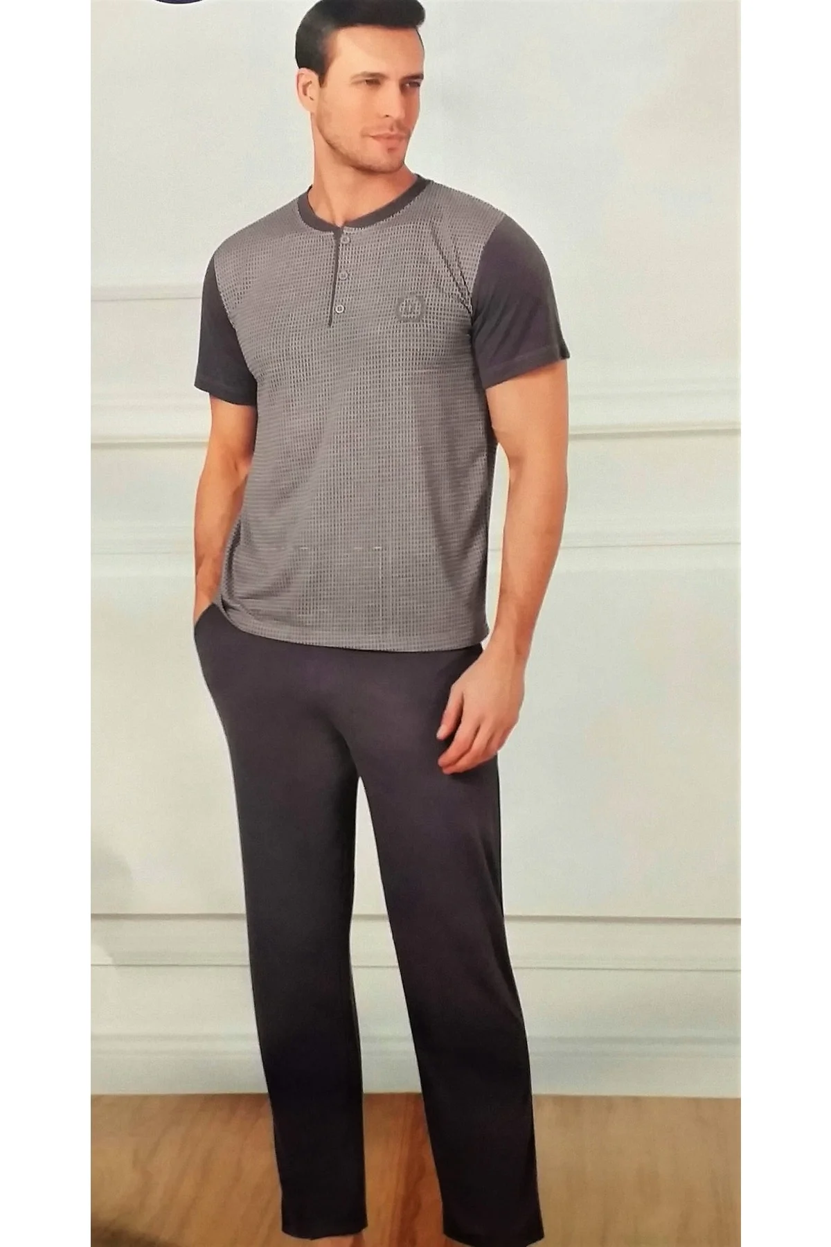 Kısa Kol Erkek Pijama Takımı Antrasit