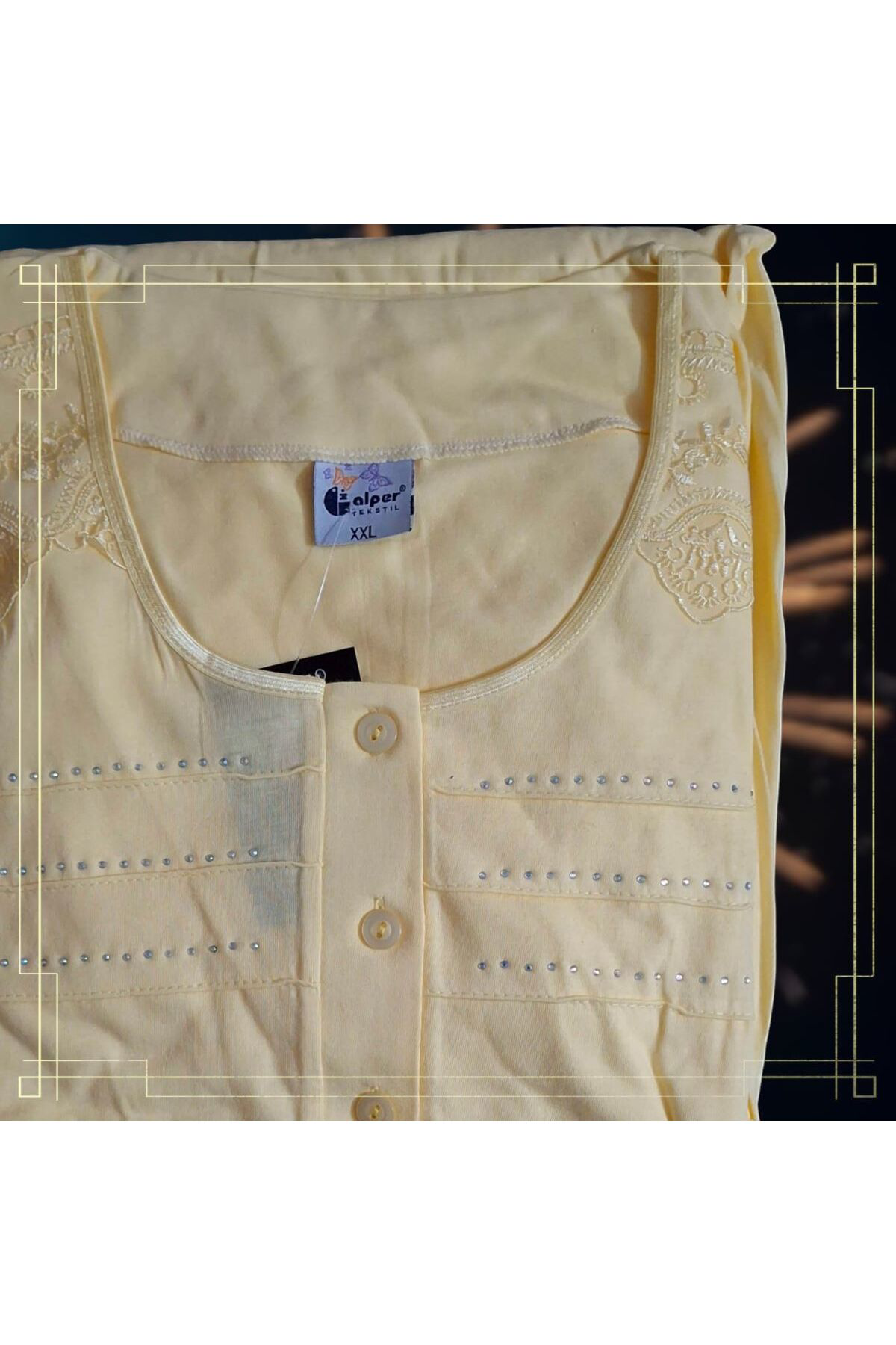 Özalper Kısa Kol Gecelik Anne Geceliği Sarı