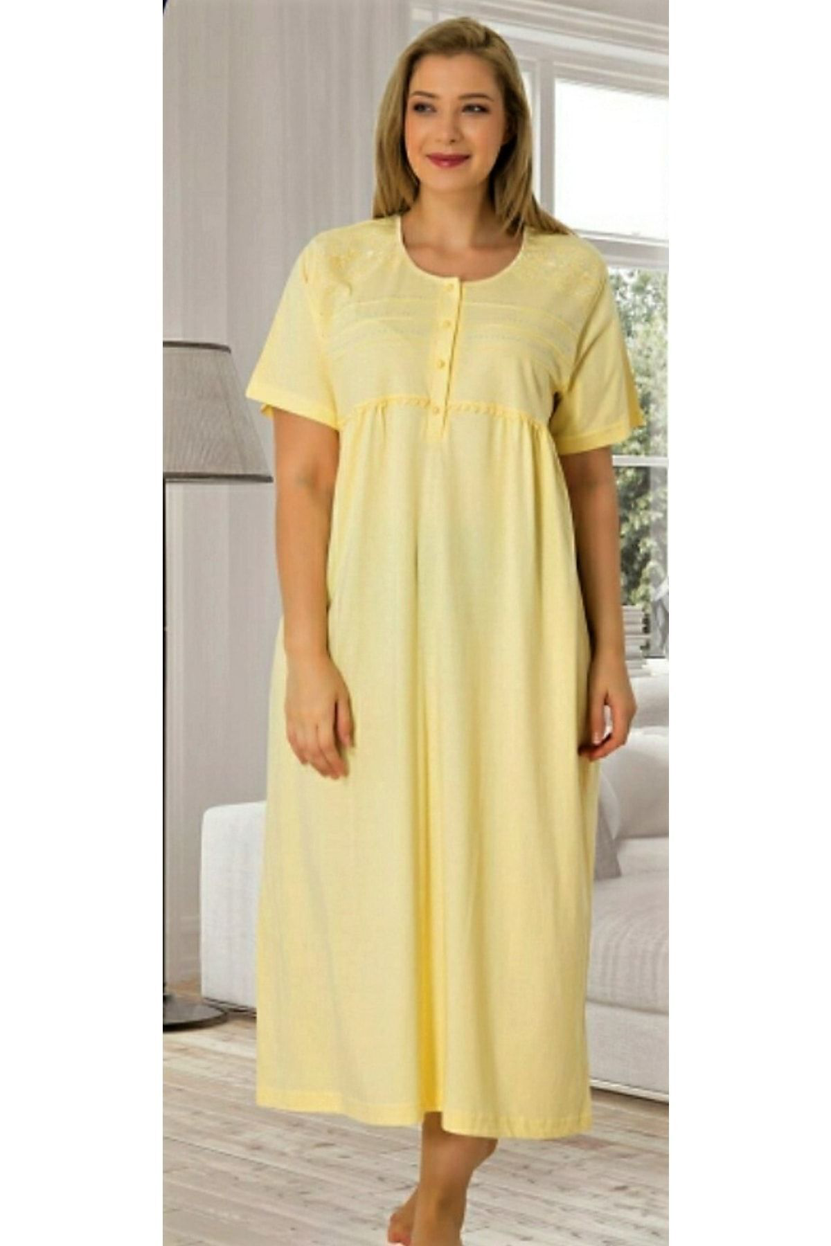 Özalper Kısa Kol Gecelik Anne Geceliği Sarı