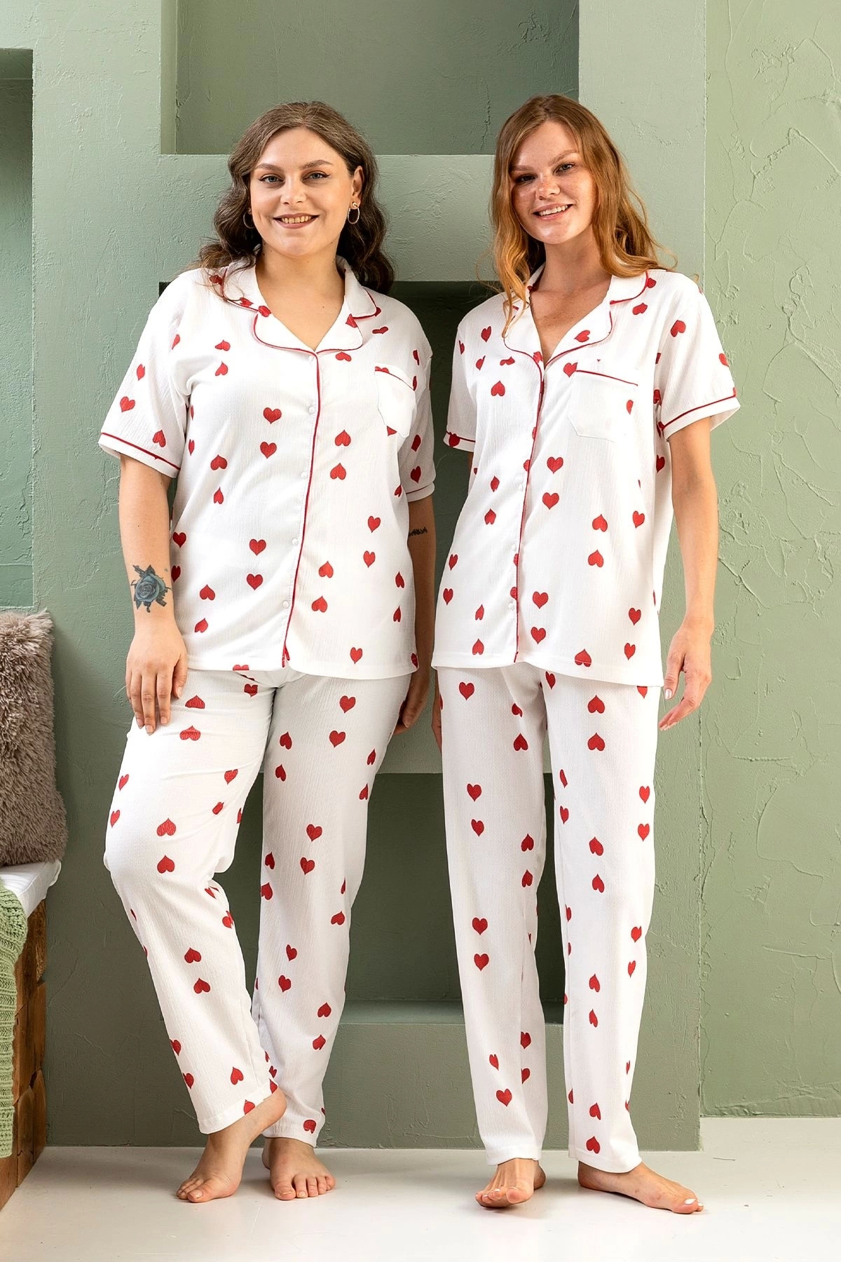 Uzun Kol Gömlek Yaka Kadın Pinterest Pijama Takımı - Mevsimlik Kadın Pijama- Geniş Beden Aral�