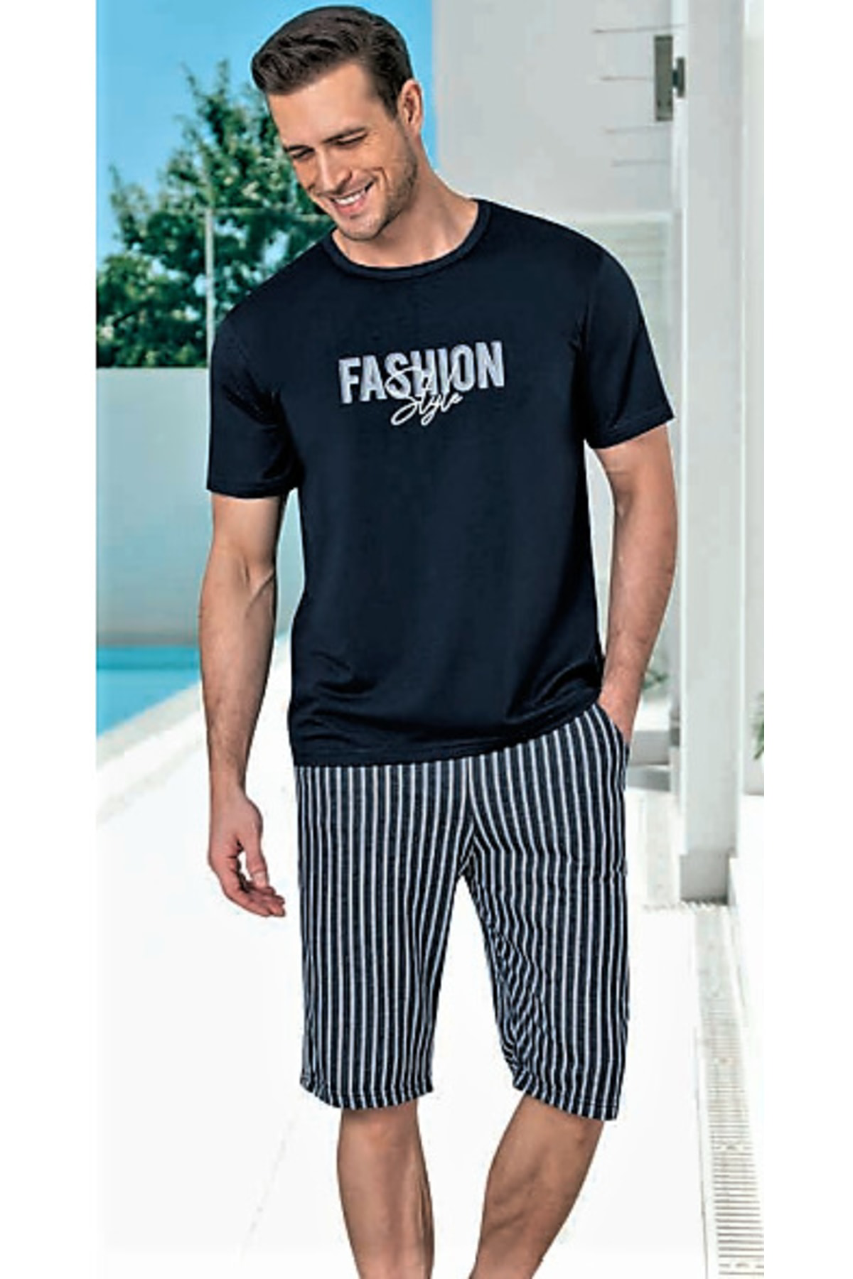 Kısa Kol-kapri Erkek Pijama Takımı Lacivert