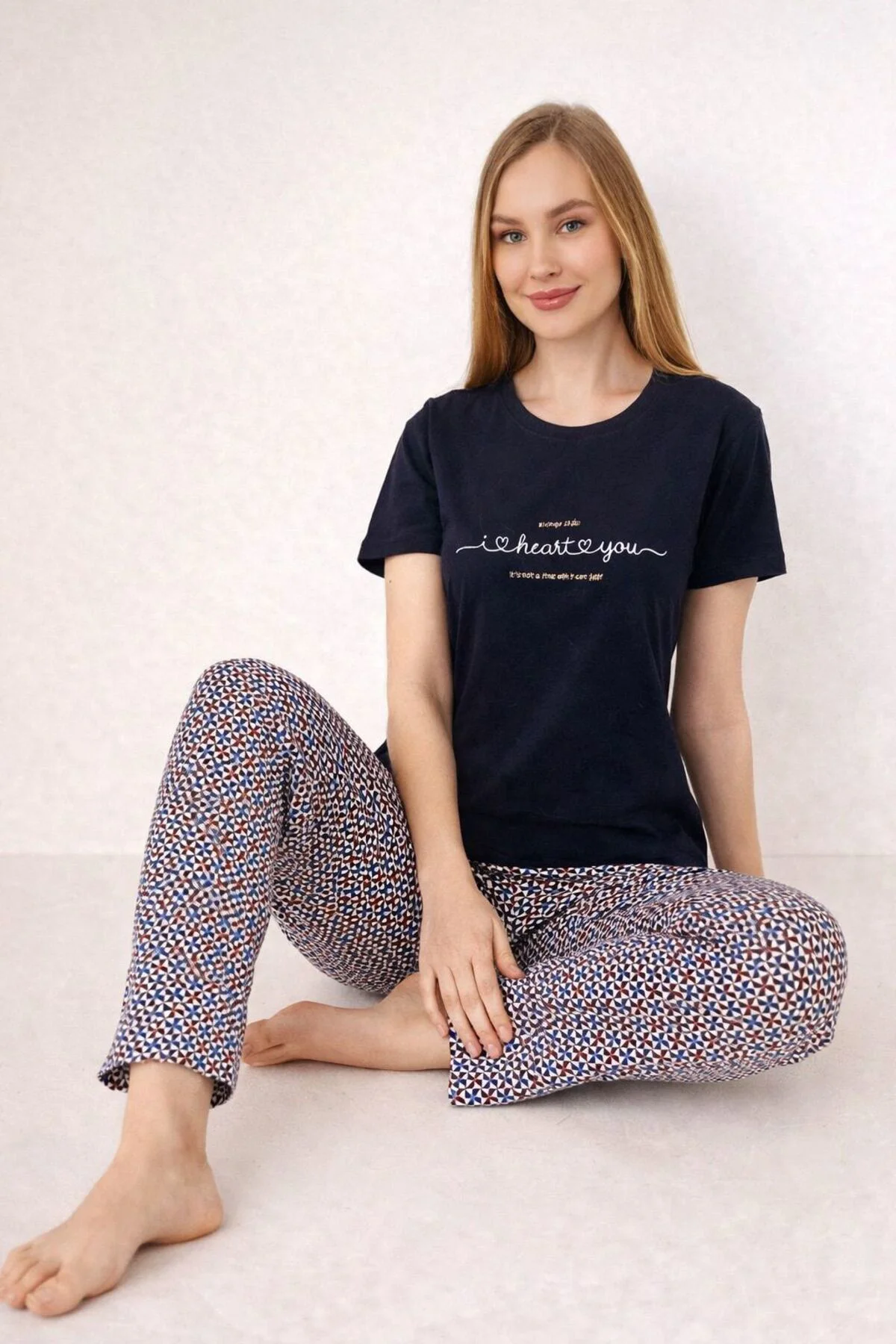kısa kol lacivert pijama takımı
