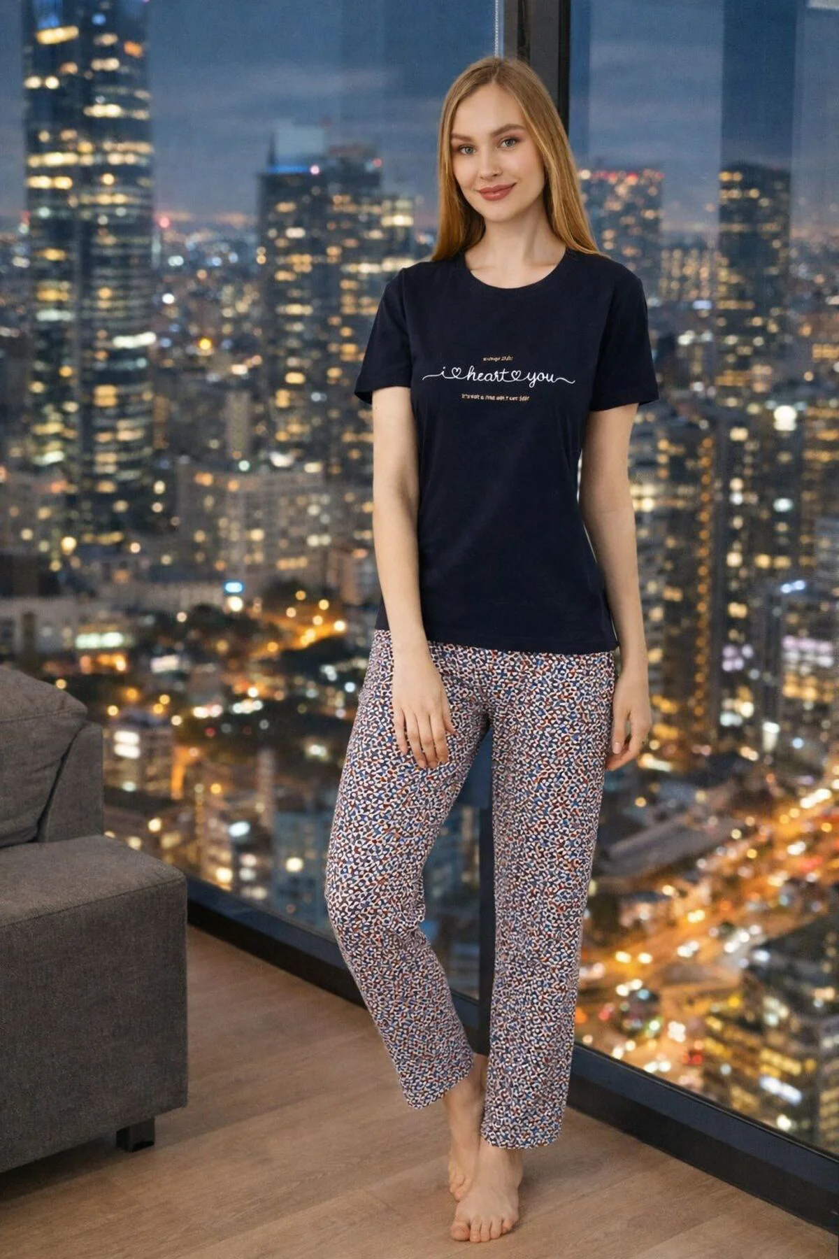 kısa kol lacivert pijama takımı