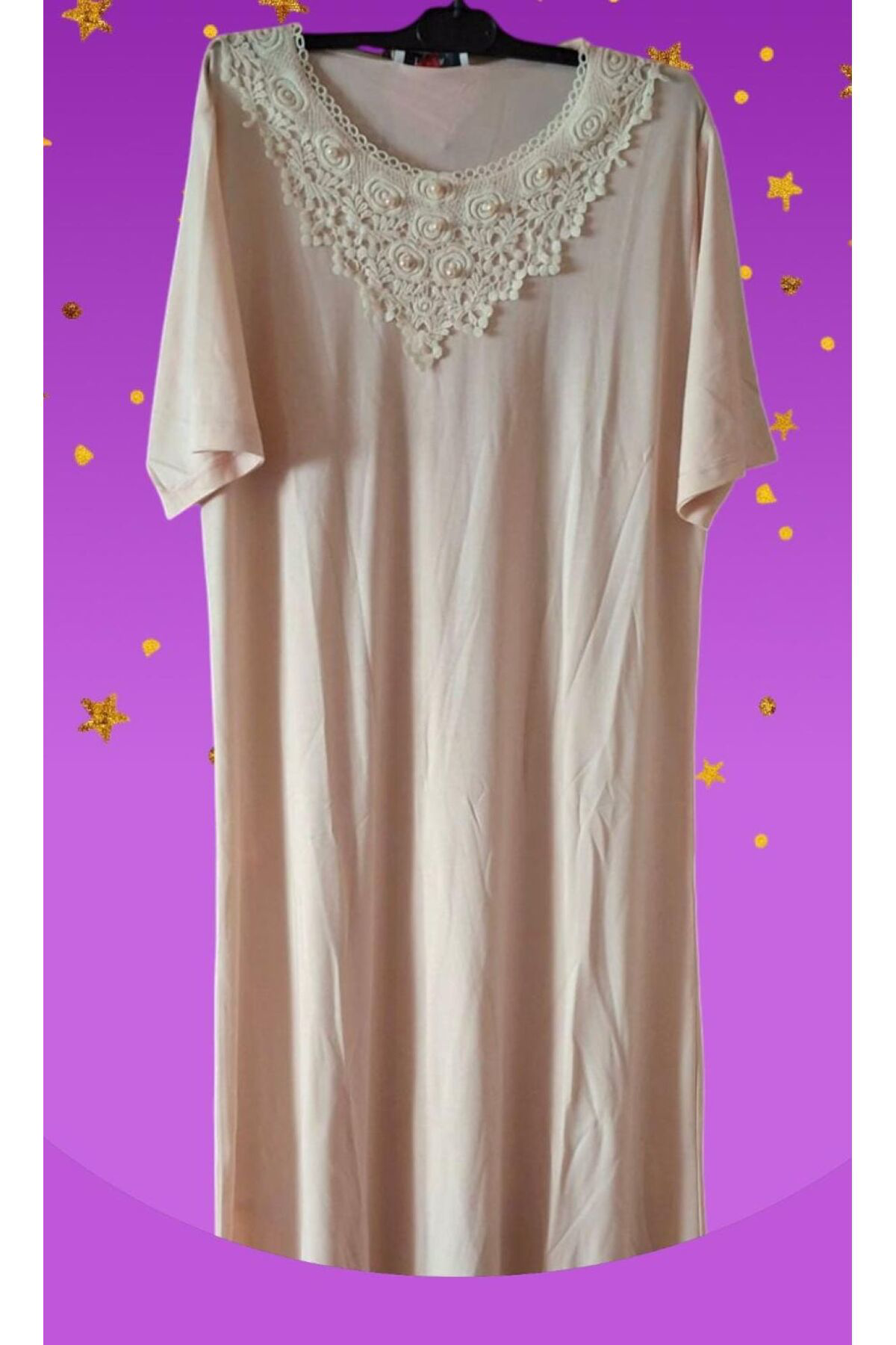 Dika Kısa Kol Uzun Boy Kadın Gecelik Somon