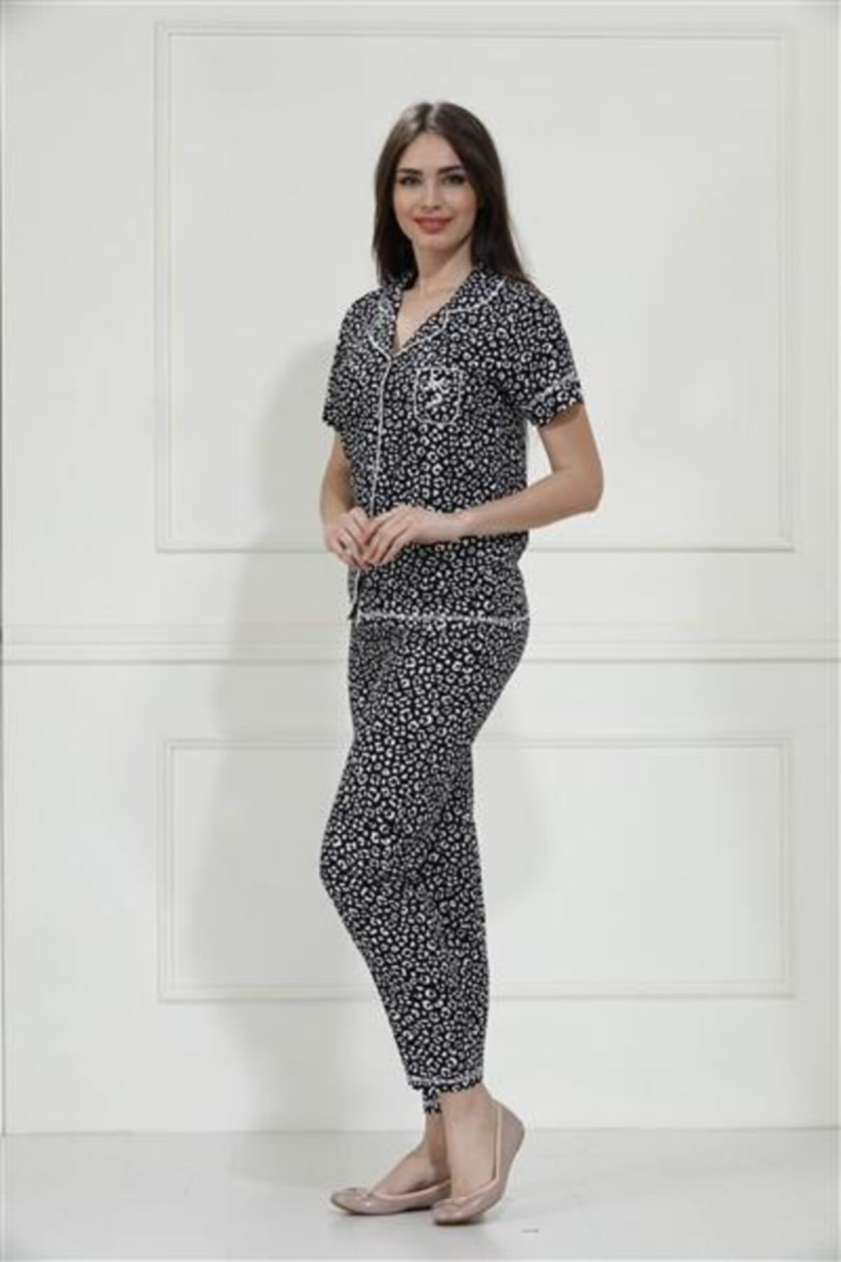 Kısa Kol Yazlık Bambu Dokuma Kumaş Pijama Takımı / 98003