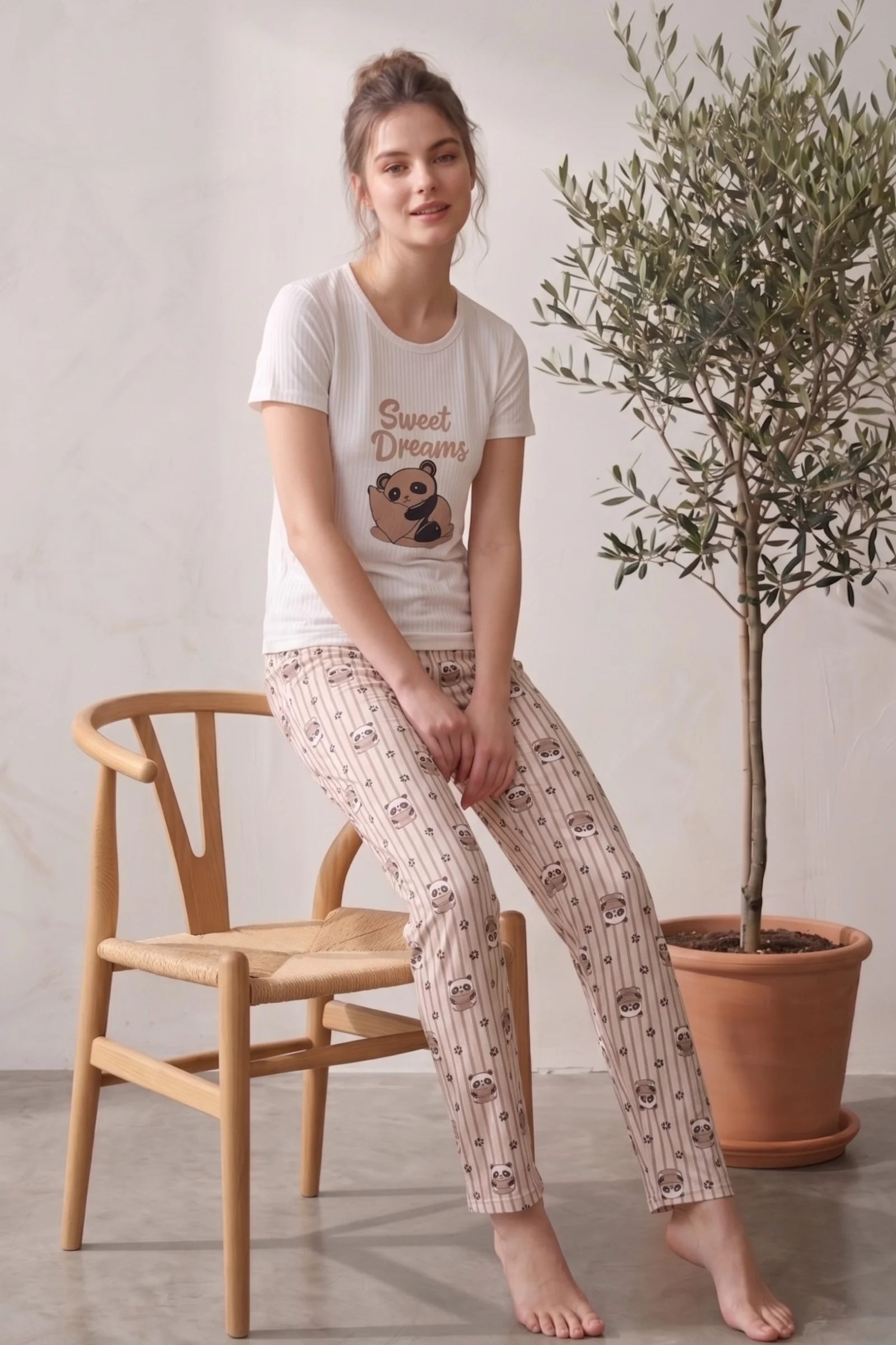 Kısa Kollu Desenli Yazlık Kadın Pijama Takımı, Bej, 3XL Fiyatı, Yorumları ve Özellikleri