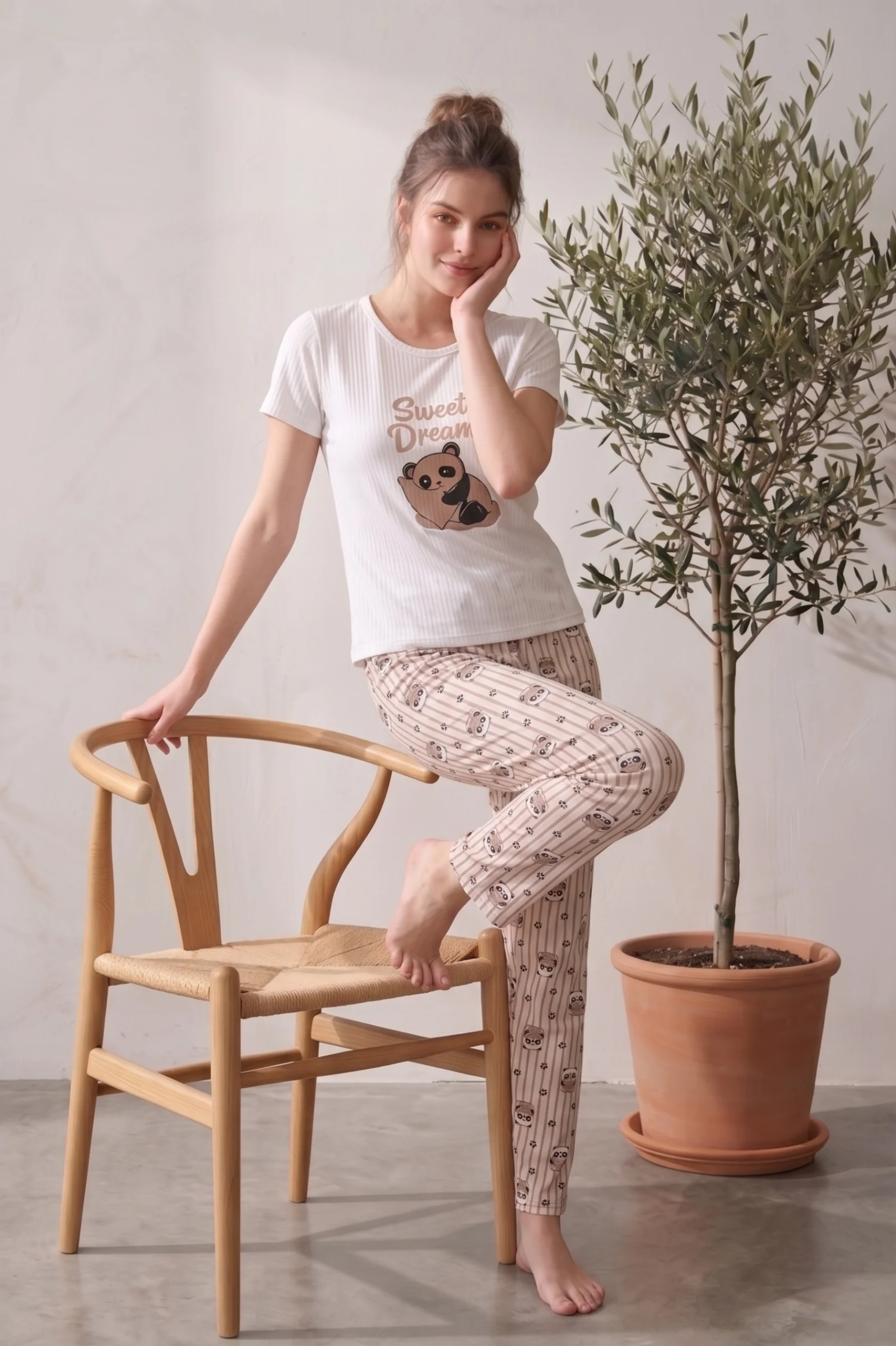 Kısa Kollu Desenli Yazlık Kadın Pijama Takımı, Bej, M Fiyatı, Yorumları ve Özellikleri