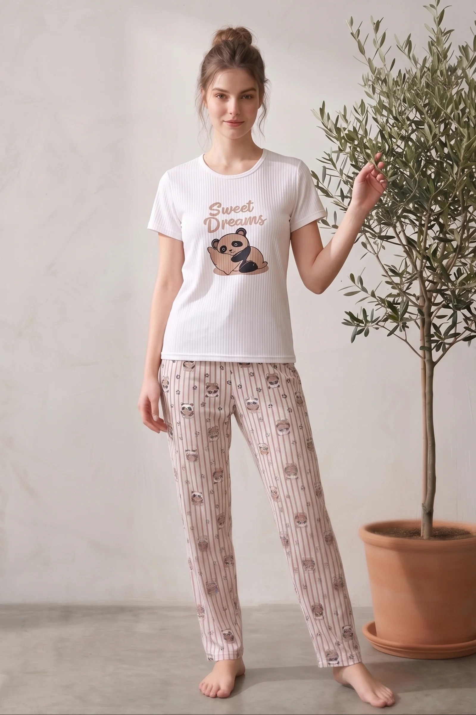 Kısa Kollu Desenli Yazlık Kadın Pijama Takımı, Bej, 3XL Fiyatı, Yorumları ve Özellikleri