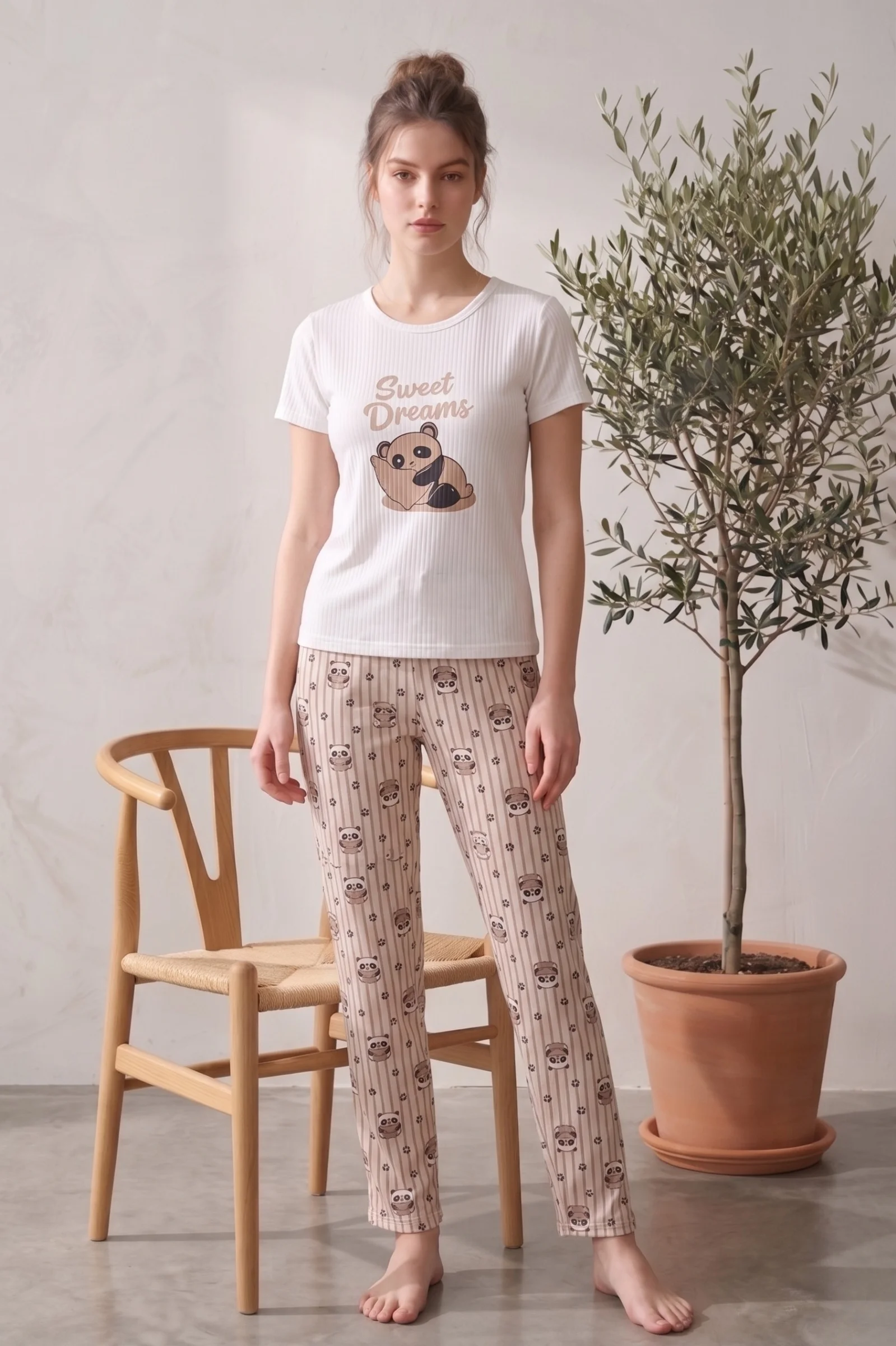Kısa Kollu Desenli Yazlık Kadın Pijama Takımı, Bej, XL Fiyatı, Yorumları ve Özellikleri