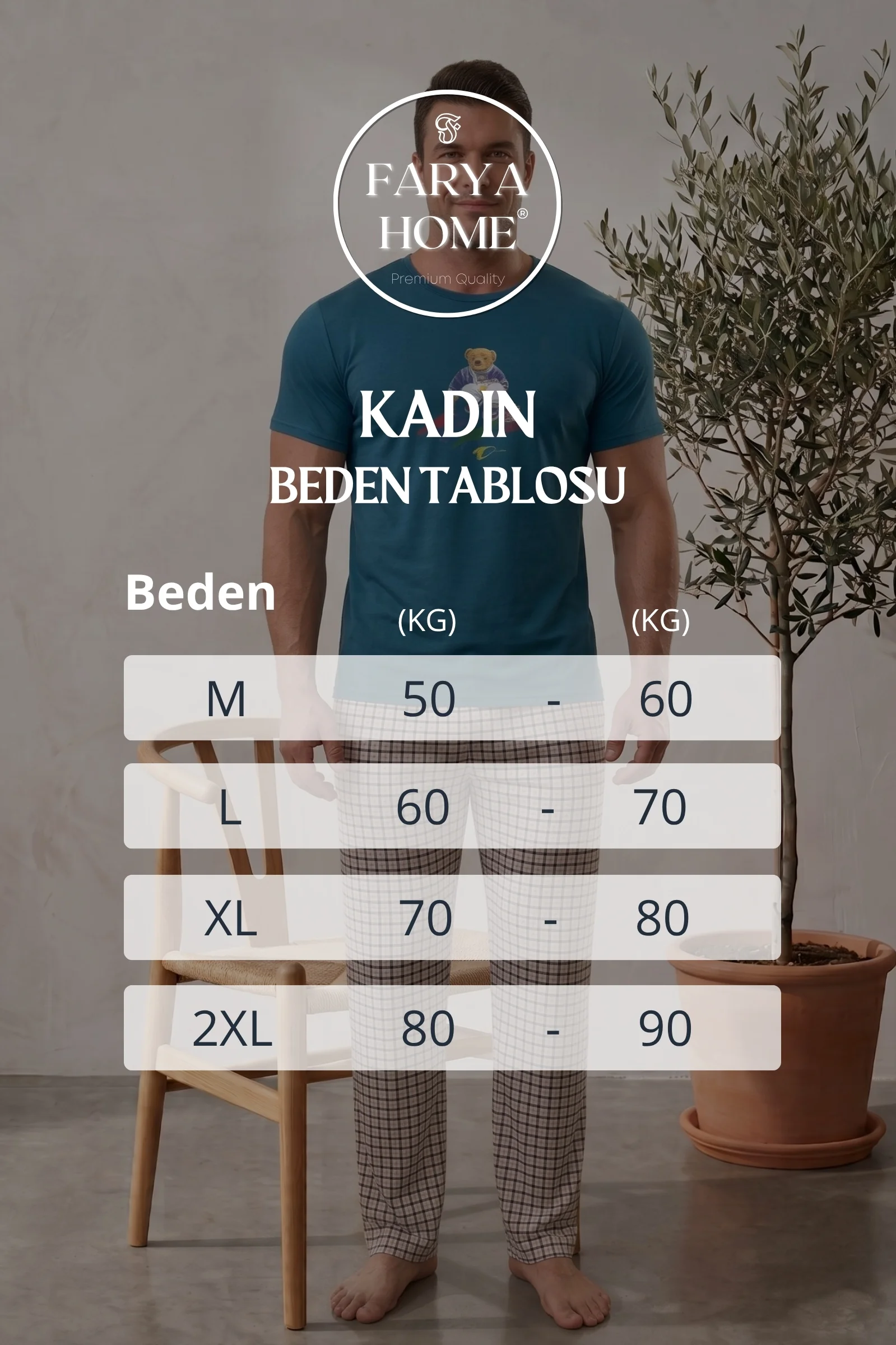 Kısa Kollu Kareli Ayı Desenli Ekonomik Erkek Pijama Takımı, Petrol, M