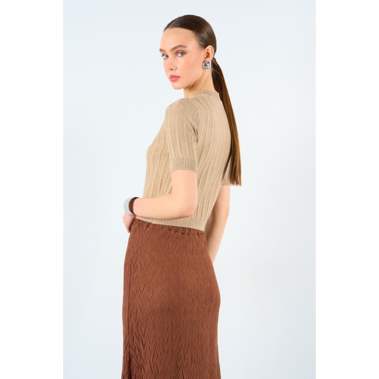 Kısa KolluLucky Life Kadın  Tek Fitilli Kazak - Bej