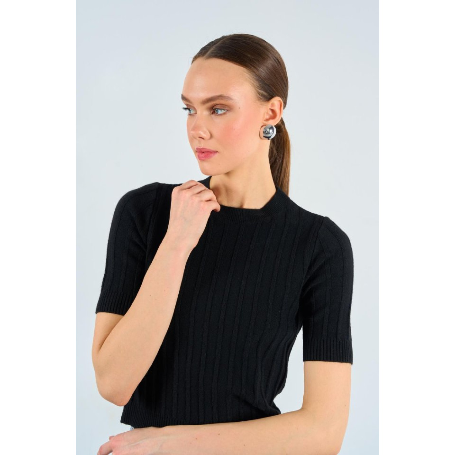 Kısa KolluLucky Life Kadın  Tek Fitilli Kazak - Siyah