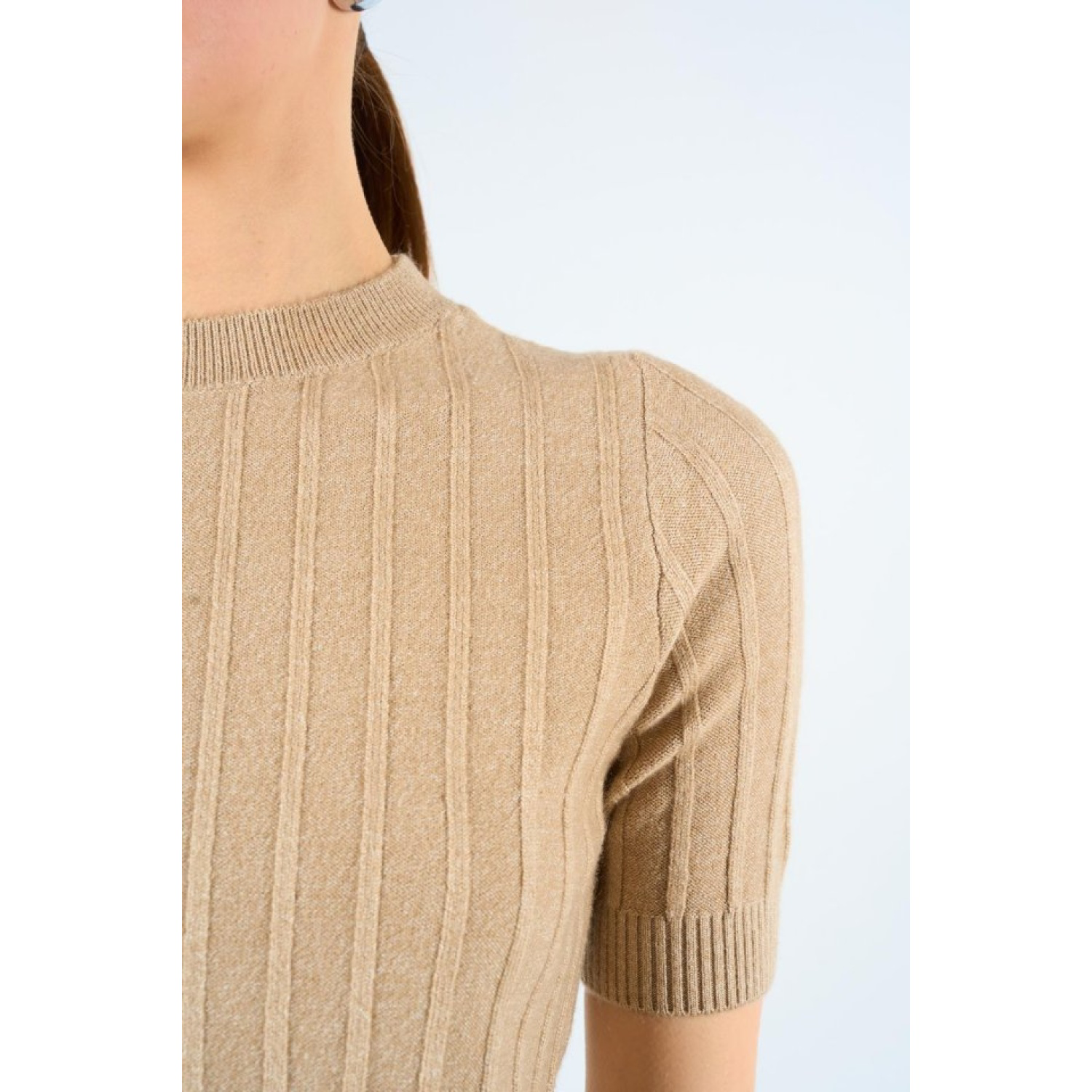 Kısa KolluLucky Life Kadın  Tek Fitilli Kazak - Bej