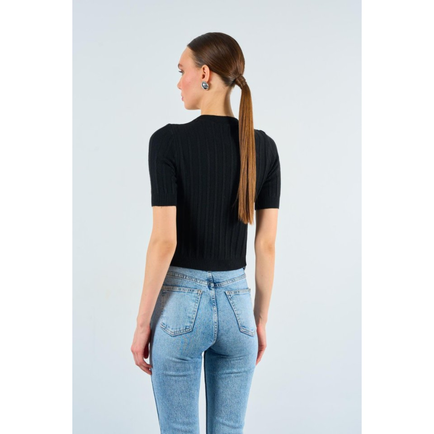 Kısa KolluLucky Life Kadın  Tek Fitilli Kazak - Siyah