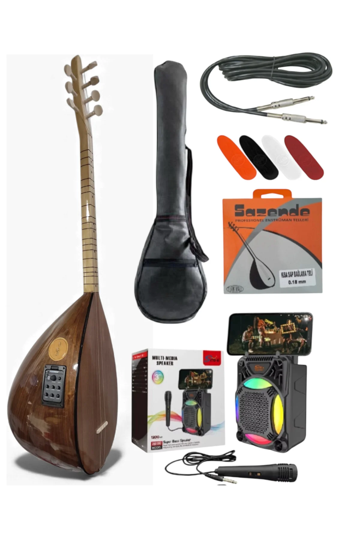 Kısa Sap Bağlama Ceviz Ağacı Fishman Ekolayzırlı Orta Profesyonel (Amfili Set)