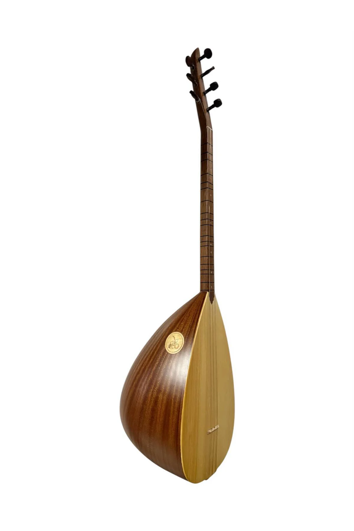 Kısa Sap Üst Kalite Çift Kafes Bağlama Maun Tekne, Ladin Kapak, Maun Sap Kılıf Hediyeli