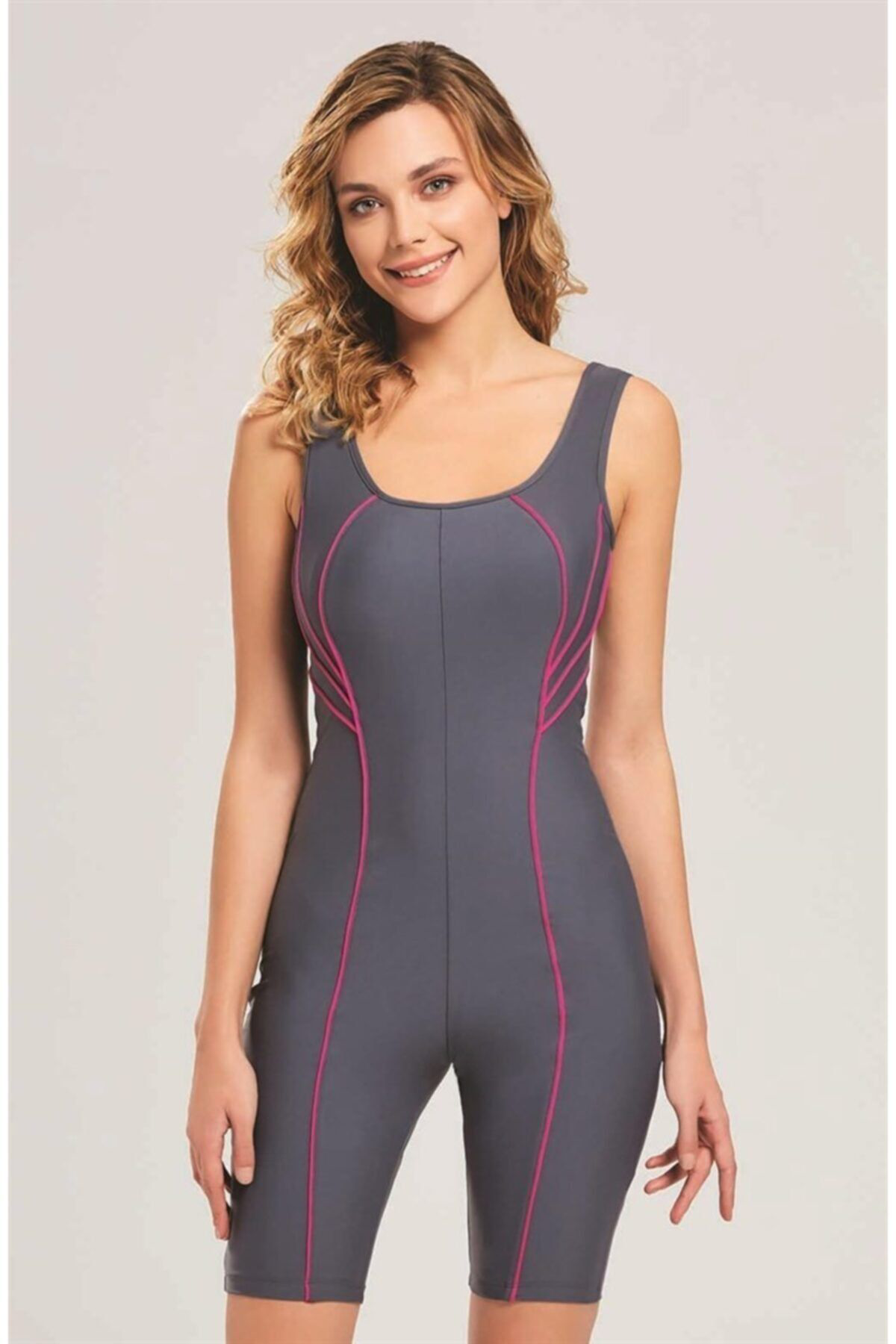 Adasea Kısa Taytlı Yüzücü Mayo Antrasit