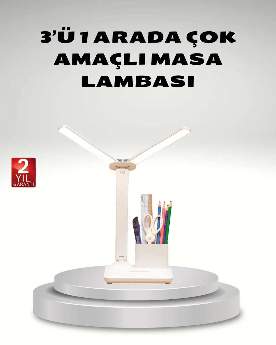 Kısılabilir LED Masa Lambası – Göz Yormayan Işık, Kalemlik ve Telefon Standlı