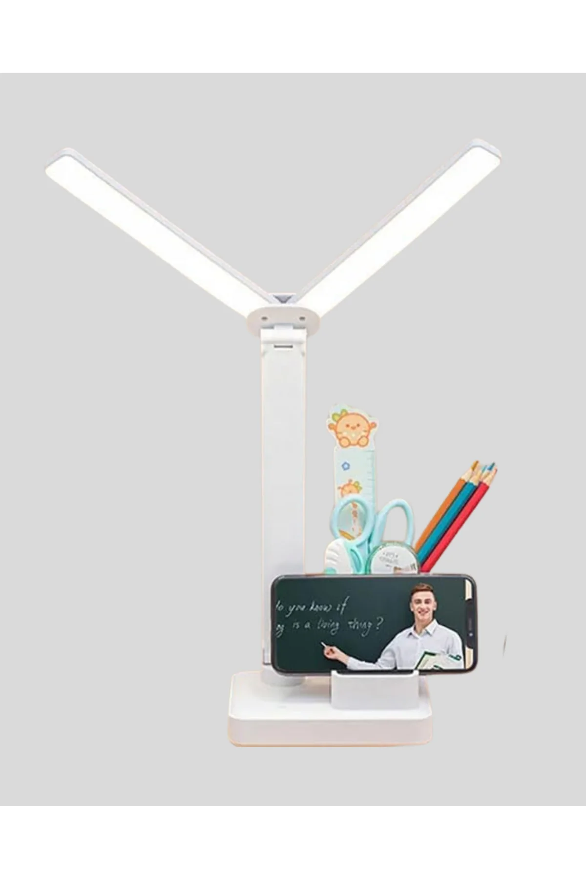 Kısılabilir LED Masa Lambası – Kalemlik ve Telefon Standlı, Göz Y