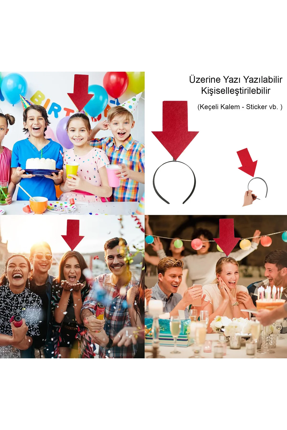 Kişiselleştirilebilir Ok Taç – Üzerine Yazı Yazılabilen Parti Tac