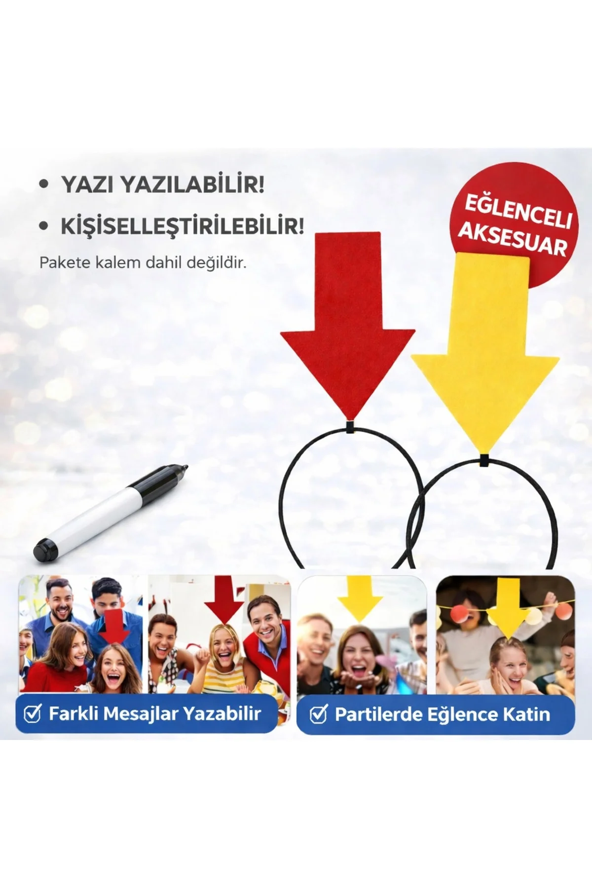 Kişiselleştirilebilir Ok İşaretli Mesaj Tacı (2’li Set Sarı-kırmı Kişiselleştirilebilir Ok İşaretli Mesaj Tacı (2’li Set Sarı-kırmı