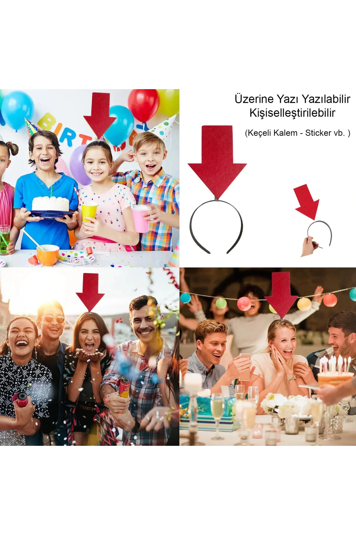 Kişiselleştirilebilir Ok Taç – Üzerine Yazı Yazılabilen Parti Tac