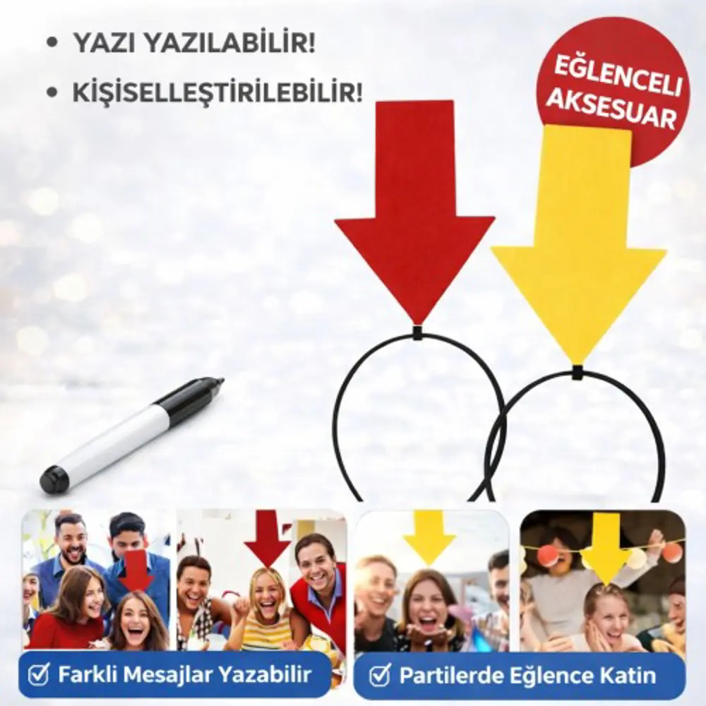 Kişiselleştirilebilir Ok İşaretli Mesaj Tacı (2’li Set Sarı-Kırmı