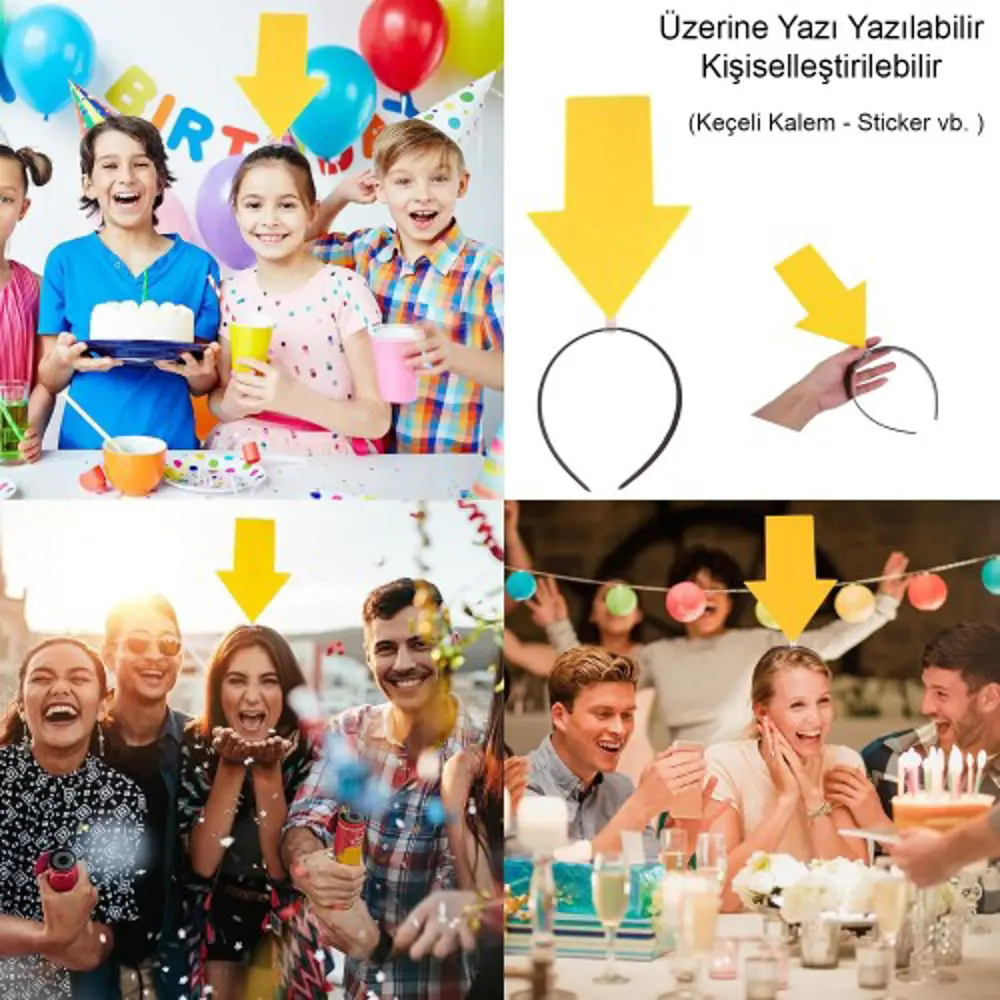 Kişiselleştirilebilir Ok Taç – Üzerine Yazı Yazılabilen Parti Tac