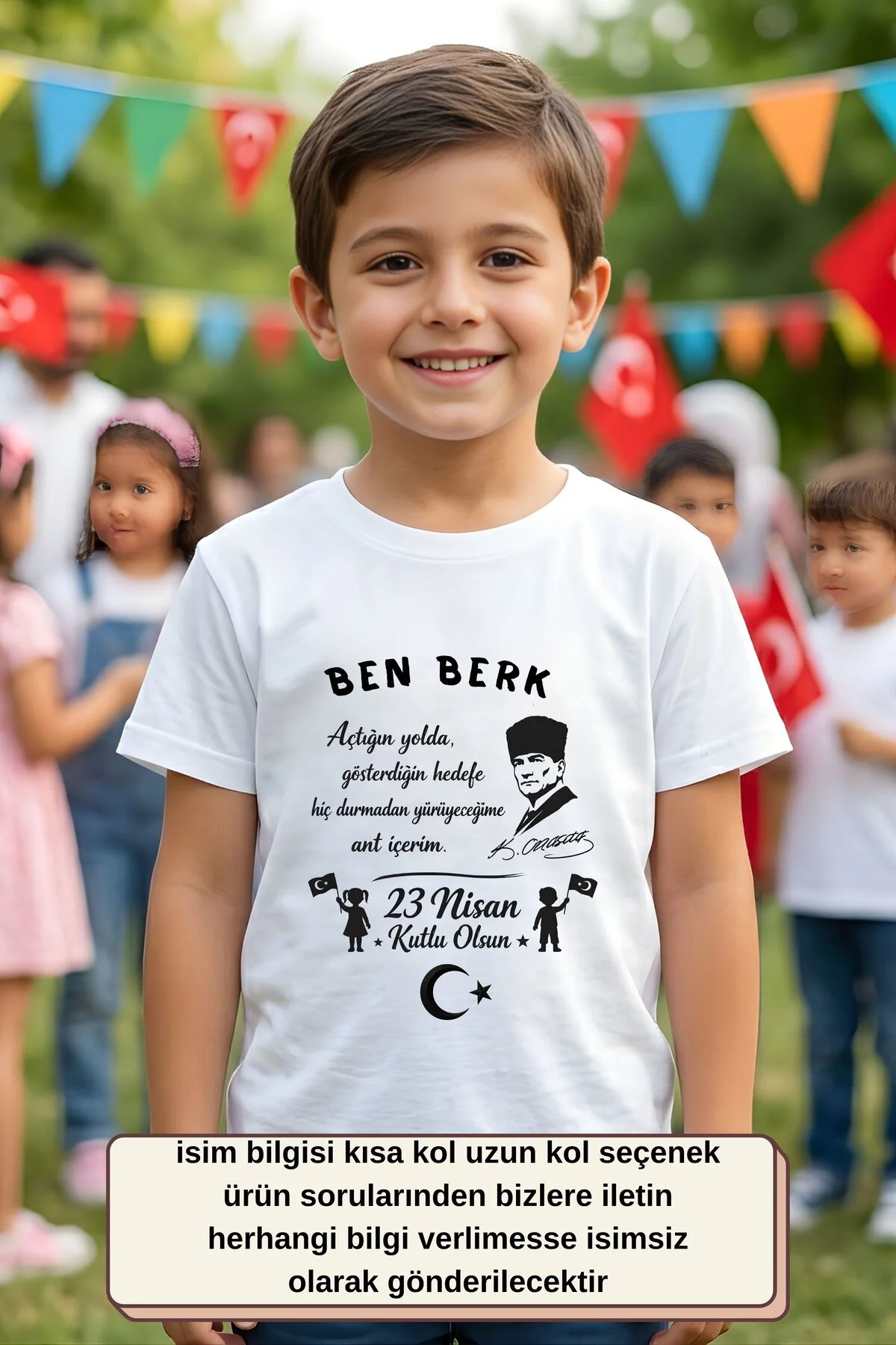 Kişiye Özel 23 Nisan Çocuk Tişörtü – Atatürk Baskılı İsimli Tasar