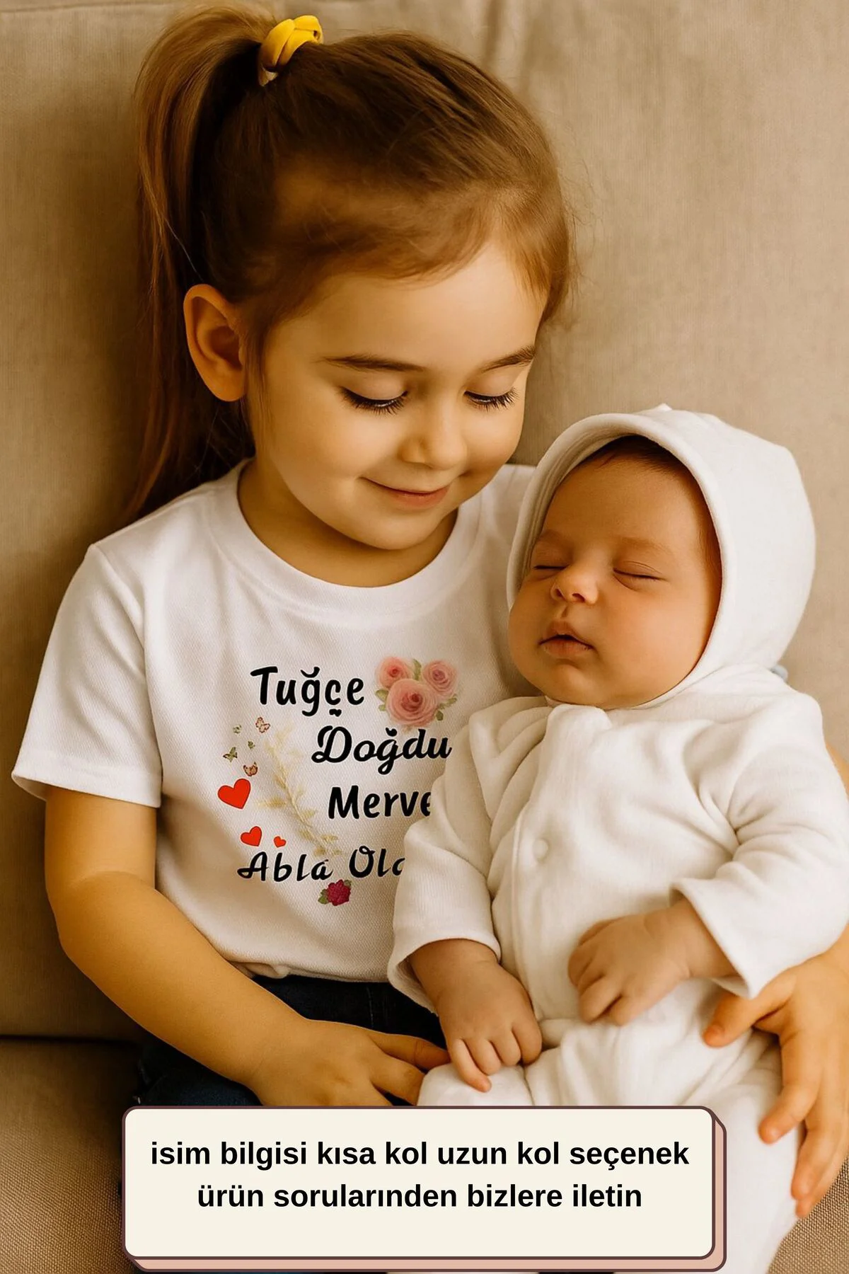 🌼 kişiye özel abla oldu 💕 Çocuk Tişörtü - %100 Pamuklu Kumaş
