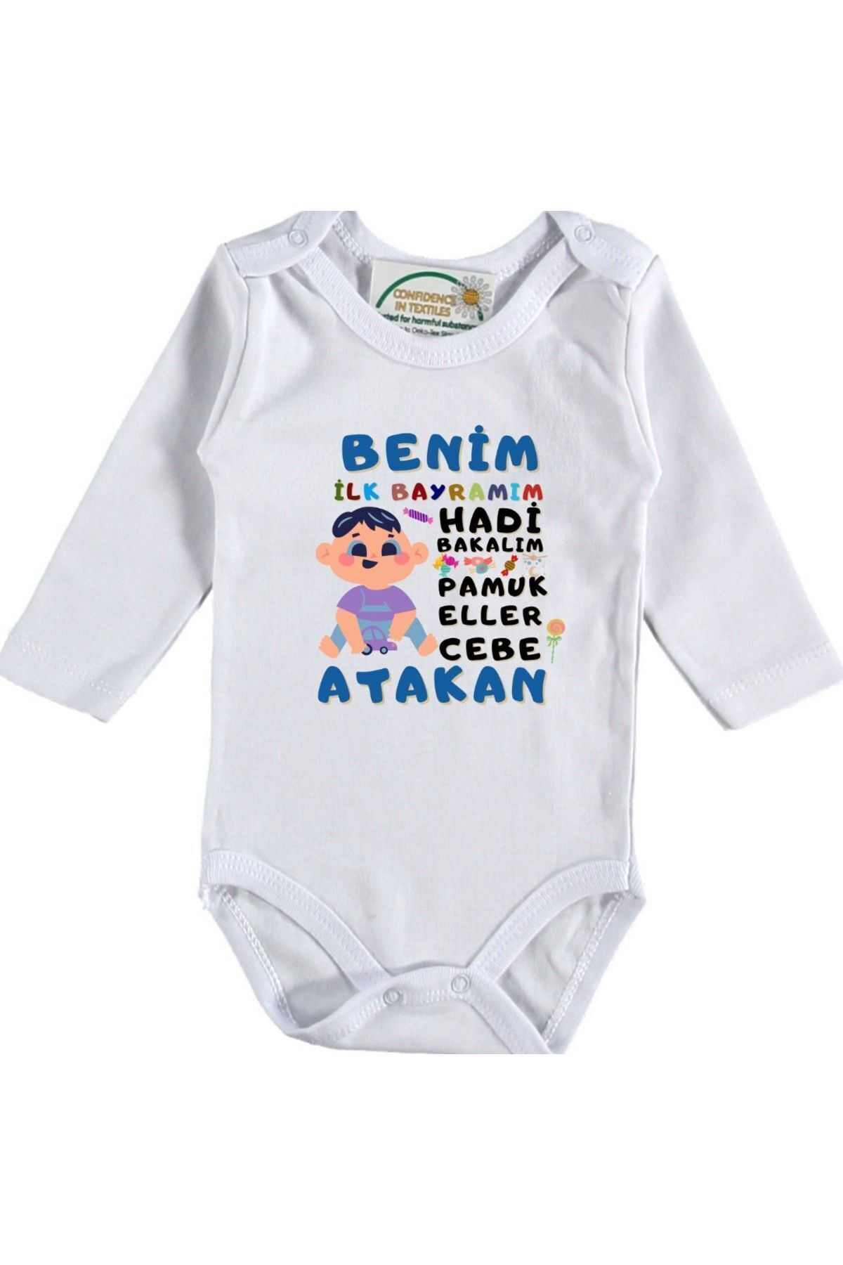 Kişiye özel Baskılı bebek Zıbın Benim İlk Bayramım Erkek Bebek