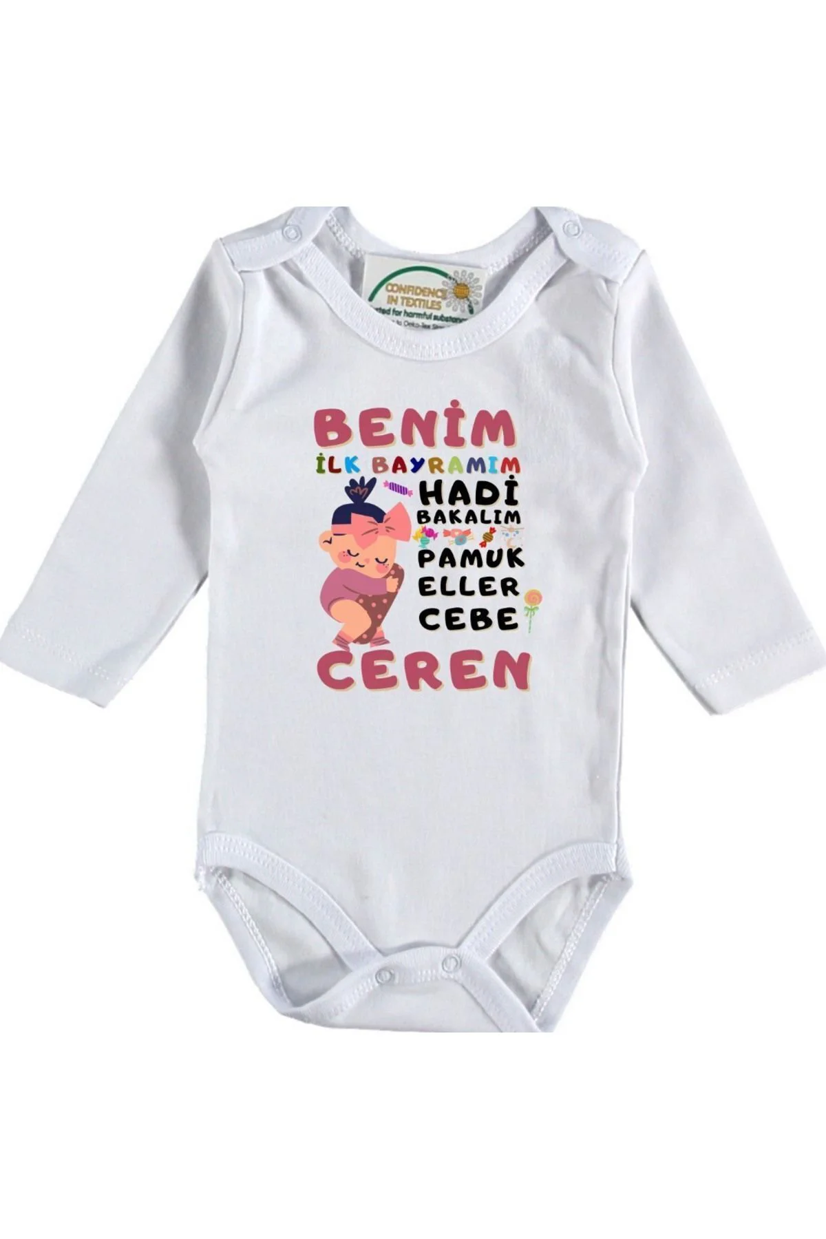 Kişiye özel Baskılı bebek Zıbın Benim İlk Bayramım Kız Bebek