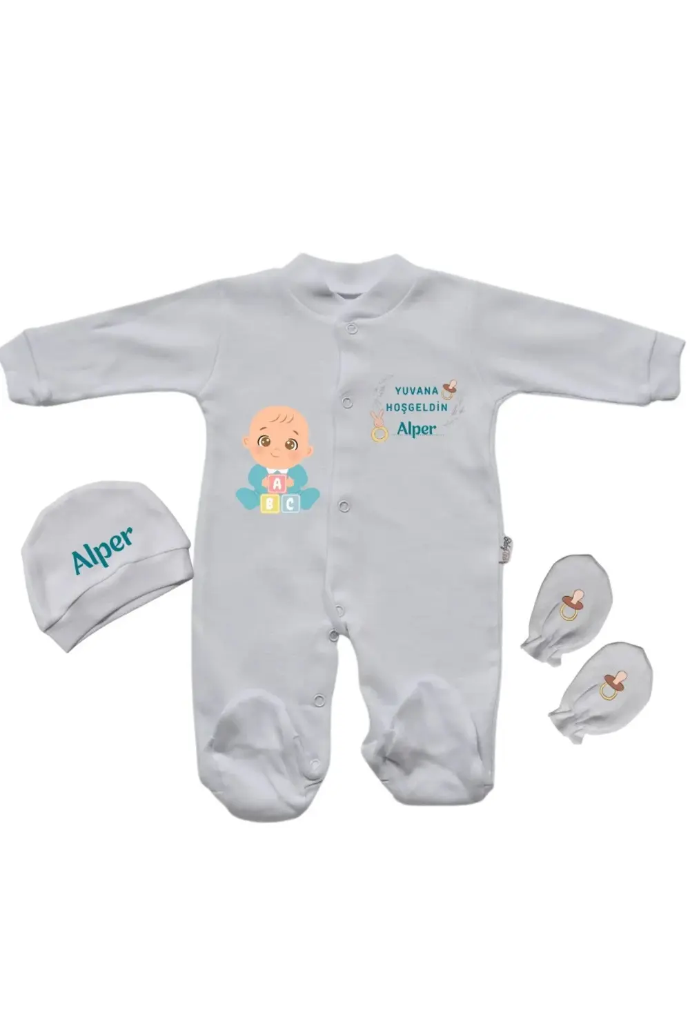 Kişiye Özel Bebek Tulum İsim yazılabilen Hoş geldin Erkek bebek