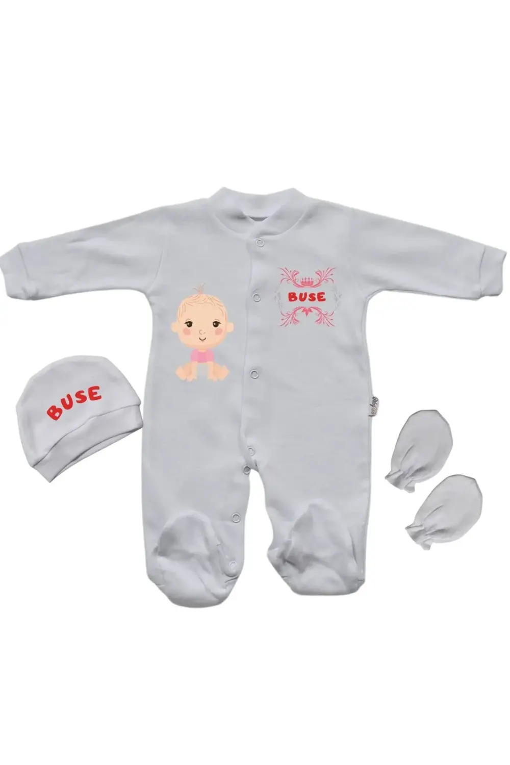 Kişiye Özel Bebek Tulum İsim yazılabilen Taç temalı Kız bebek