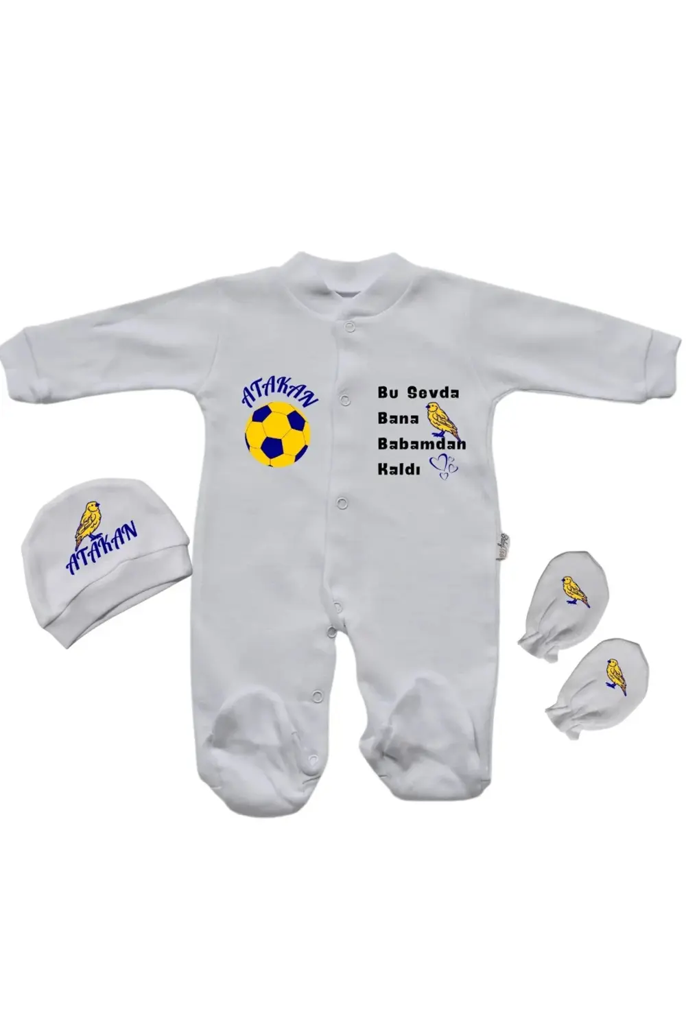 Kişiye Özel Bebek Tulum Kanarya temalı Bu sevda bana babamdan kal