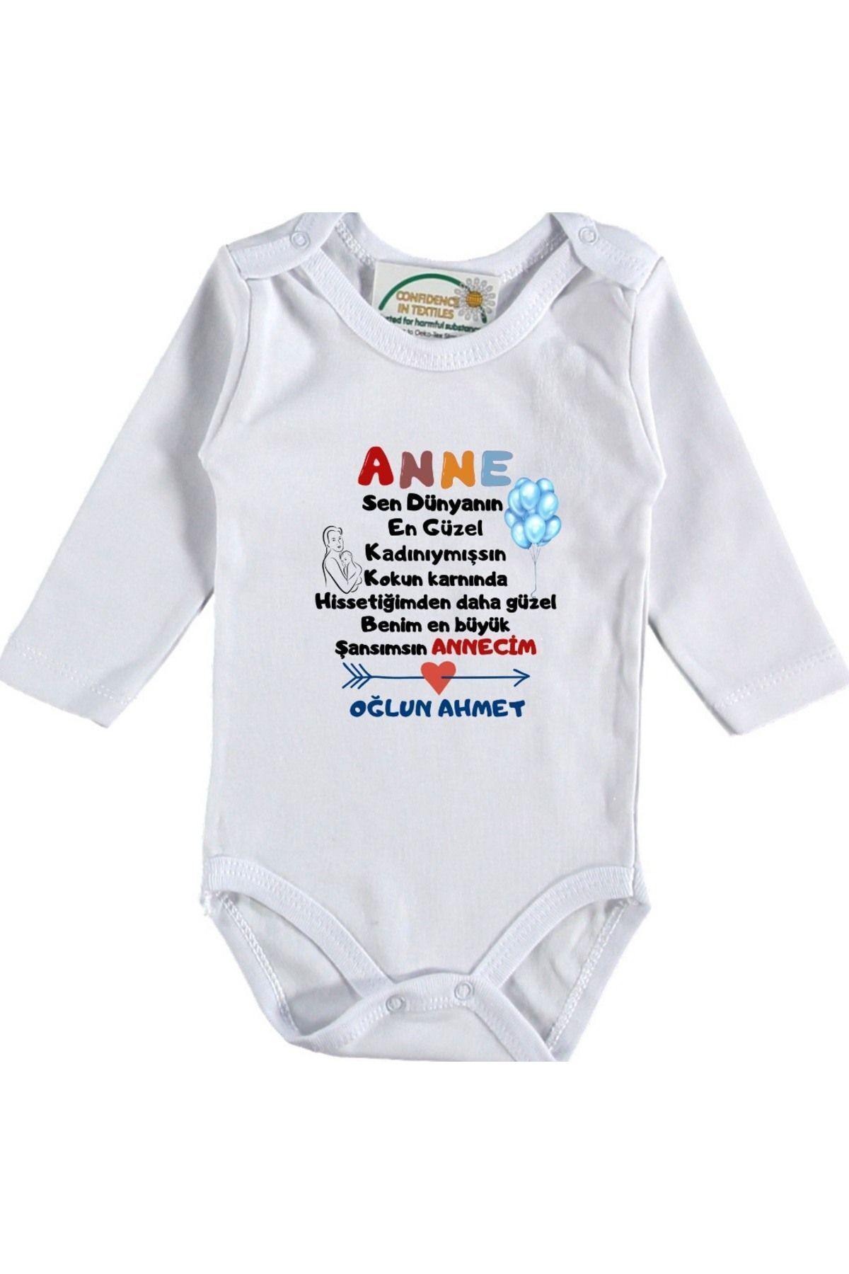 Kişiye özel bebek zıbın Anne Yazılı Erkek bebek