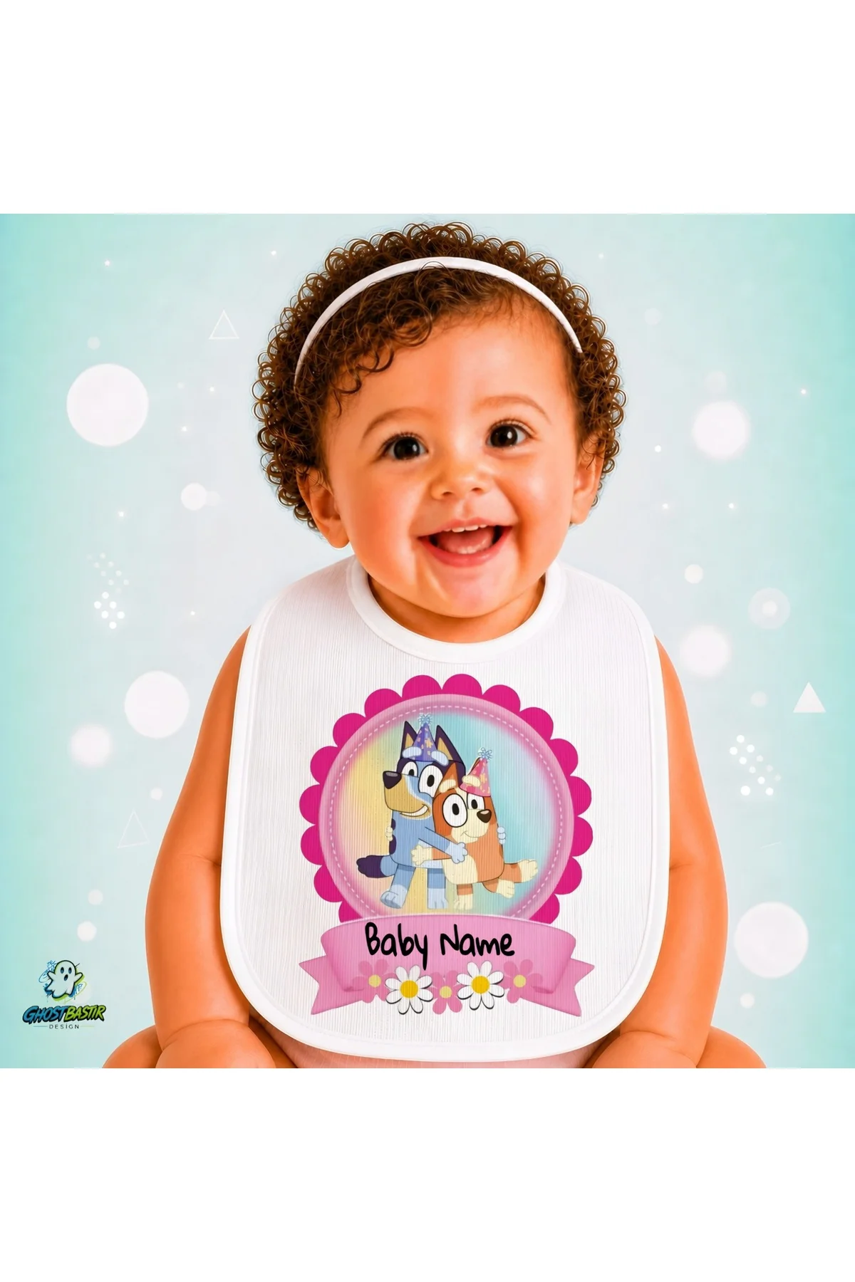 Kişiye Özel Bluey Keten Bebek Mama Önlüğü – Yumuşak, Emici, Yıkanabilir, Özel Tasarım P075
