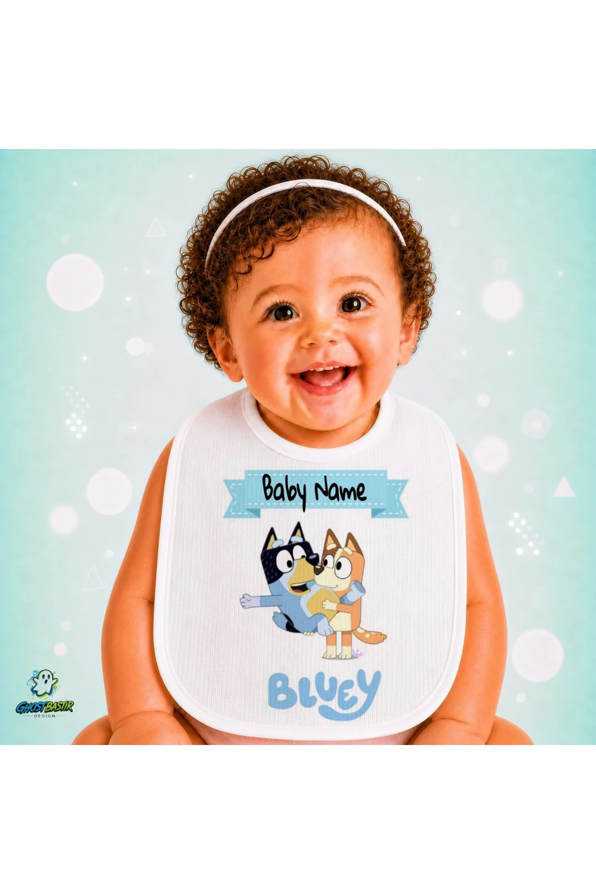 Kişiye Özel Bluey Keten Bebek Mama Önlüğü – Yumuşak, Emici, Yıkanabilir, Özel Tasarım P076