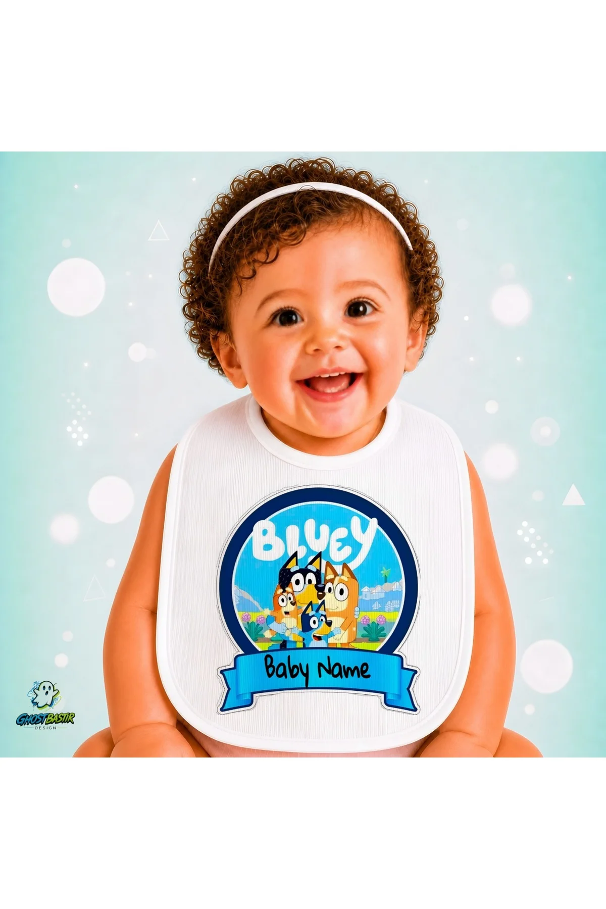 Kişiye Özel Bluey Keten Bebek Mama Önlüğü – Yumuşak, Emici, Yıkanabilir, Özel Tasarım P077