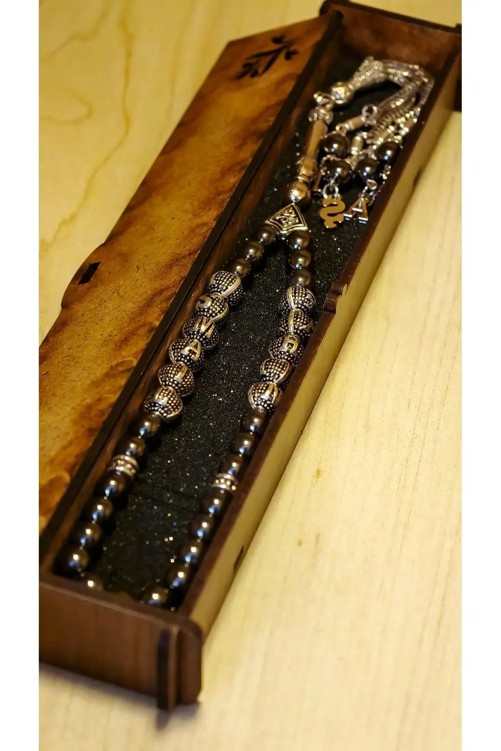 Kişiye Özel Çift Isimli Tesbih -hematit Doğal Taş Tesbih -2 Püskü