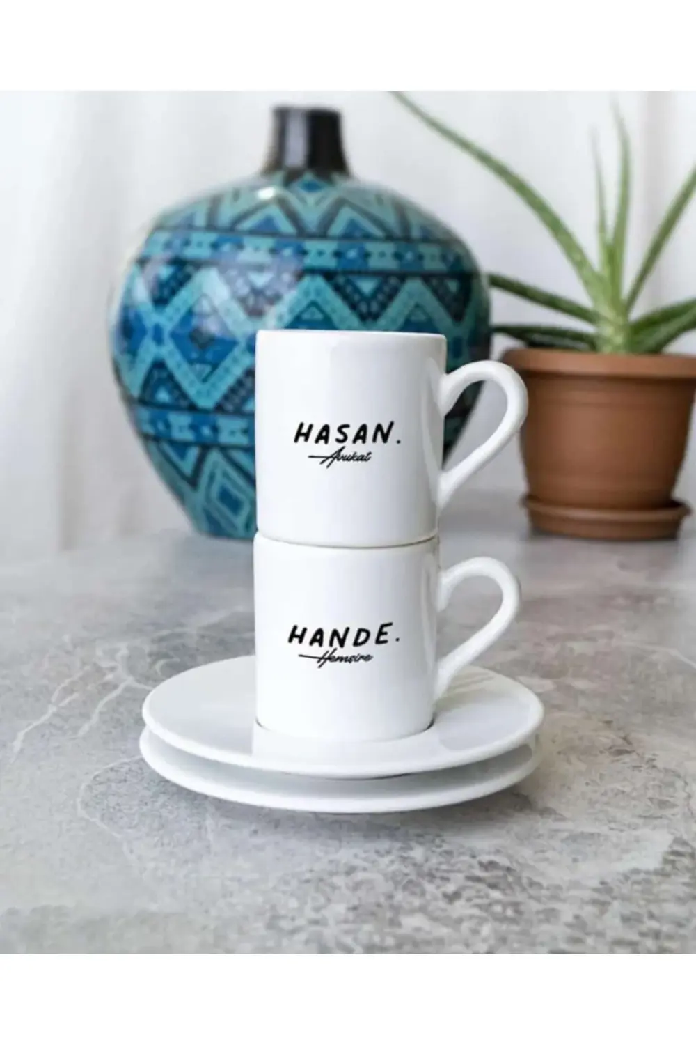 Kişiye Özel Ikili Isimli Türk Kahvesi Fincanı